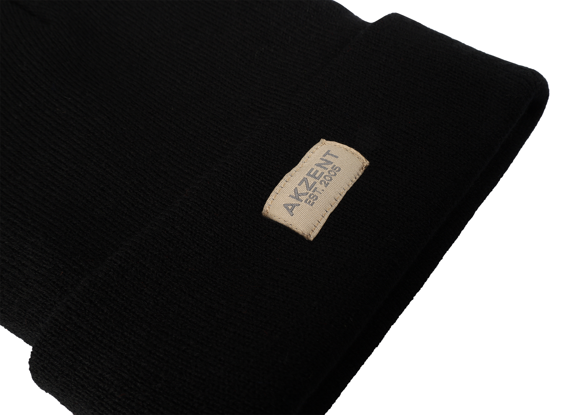Akzent Strickmütze/ Beanie mit Umschlag, 100% Acryl, 4-VE, schwarz