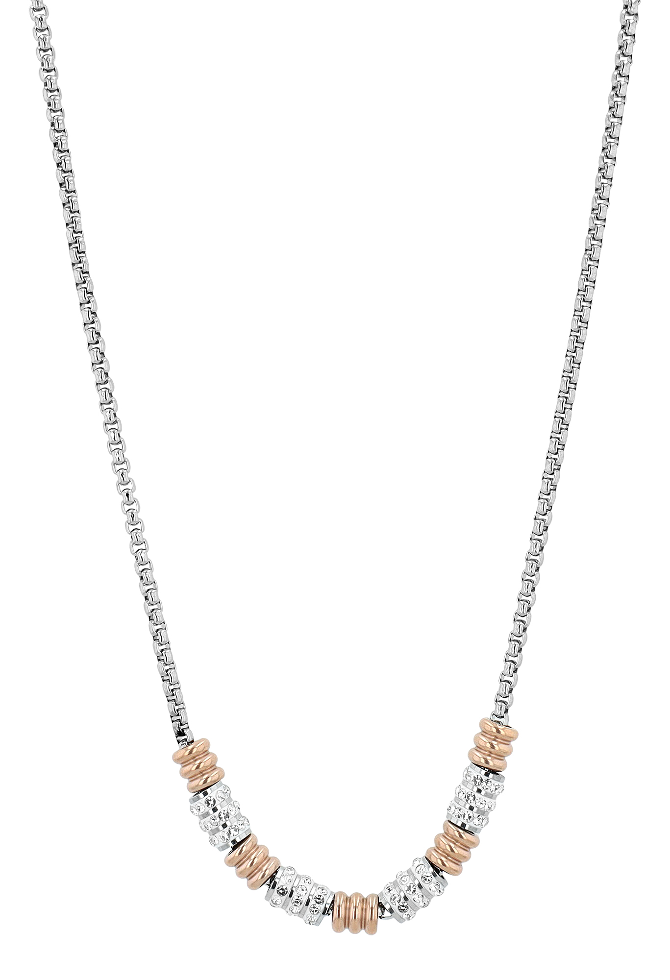 "Lorana", Akzent Edelstahl Venezianerkette, Edelstahlbeads, Simili, silberfarben/roségoldfarben, 45 + 5 cm