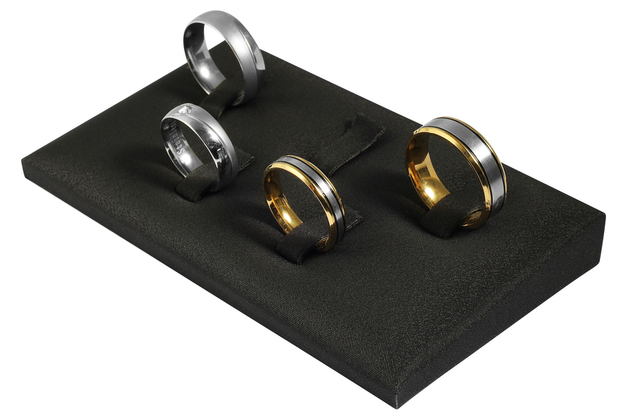 Aufsteller für 5 Ringe (Dekoserie Soft), PU-bezogen, 12 x 7 cm, schwarz