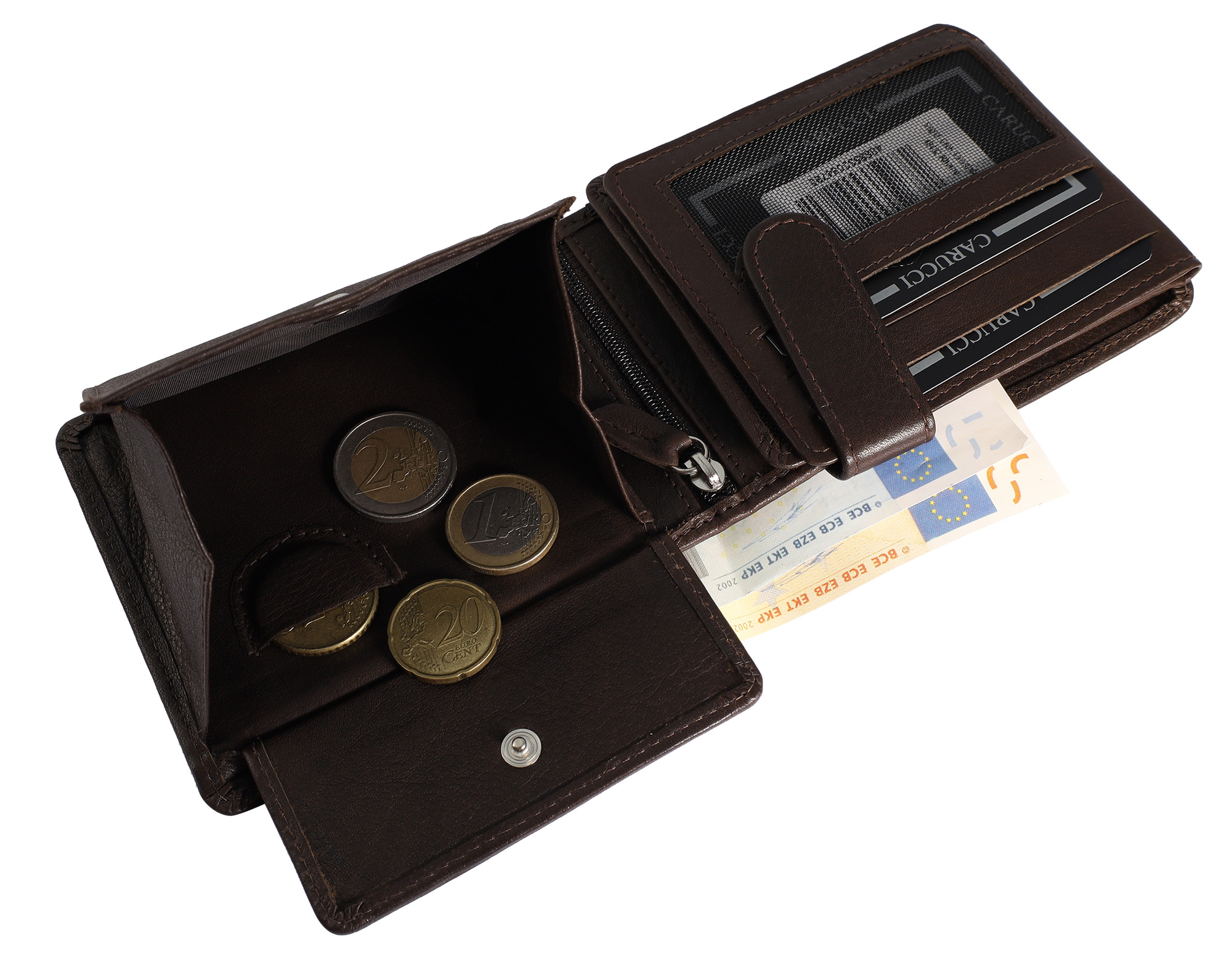 Carucci Echtleder (Bonanza) Geldbörse mit Box, RFID, Querformat, dunkebraun/ braun