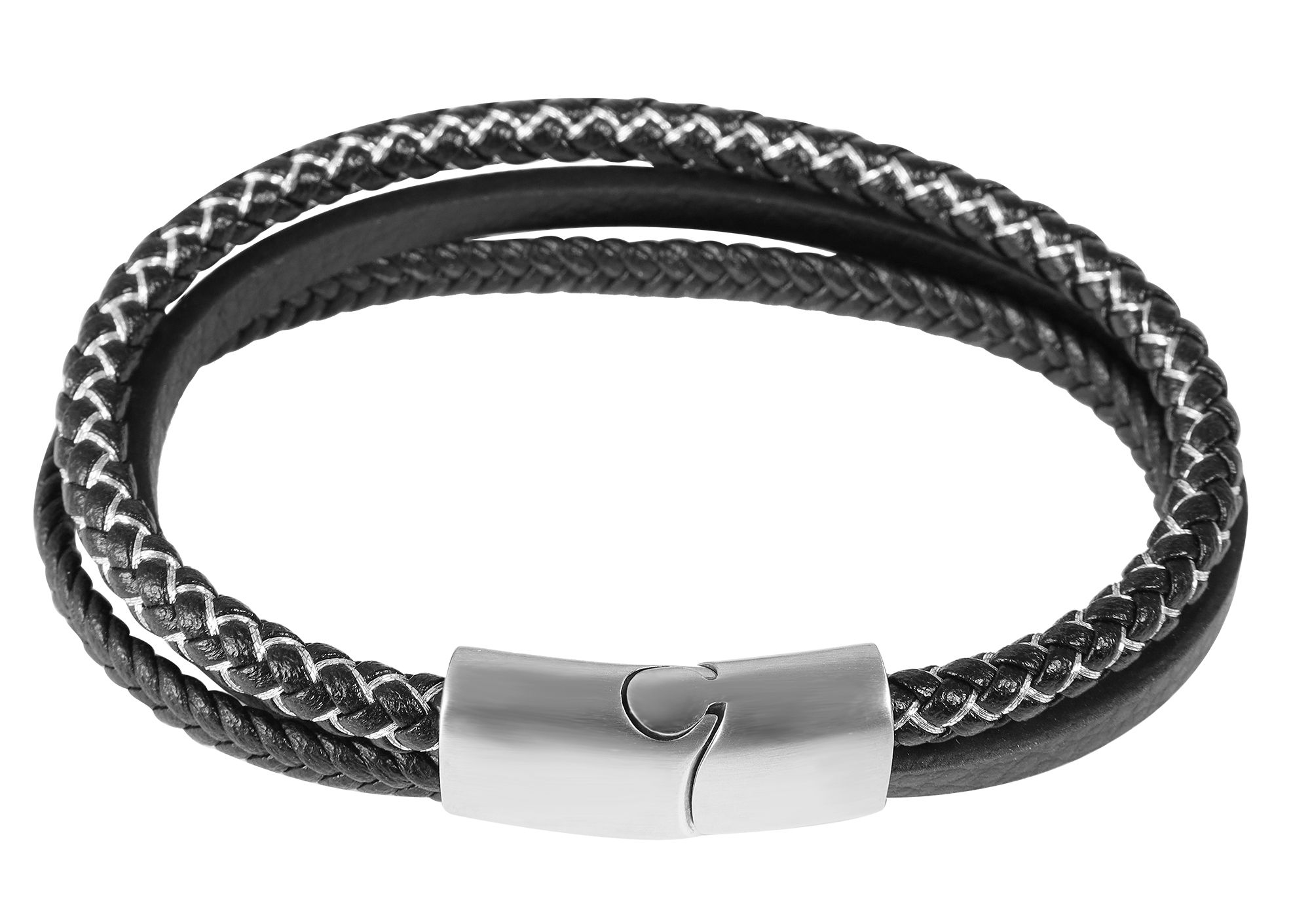 "Nevio" Armband aus Lederimitat mit Edelstahlelementen, 19 cm
