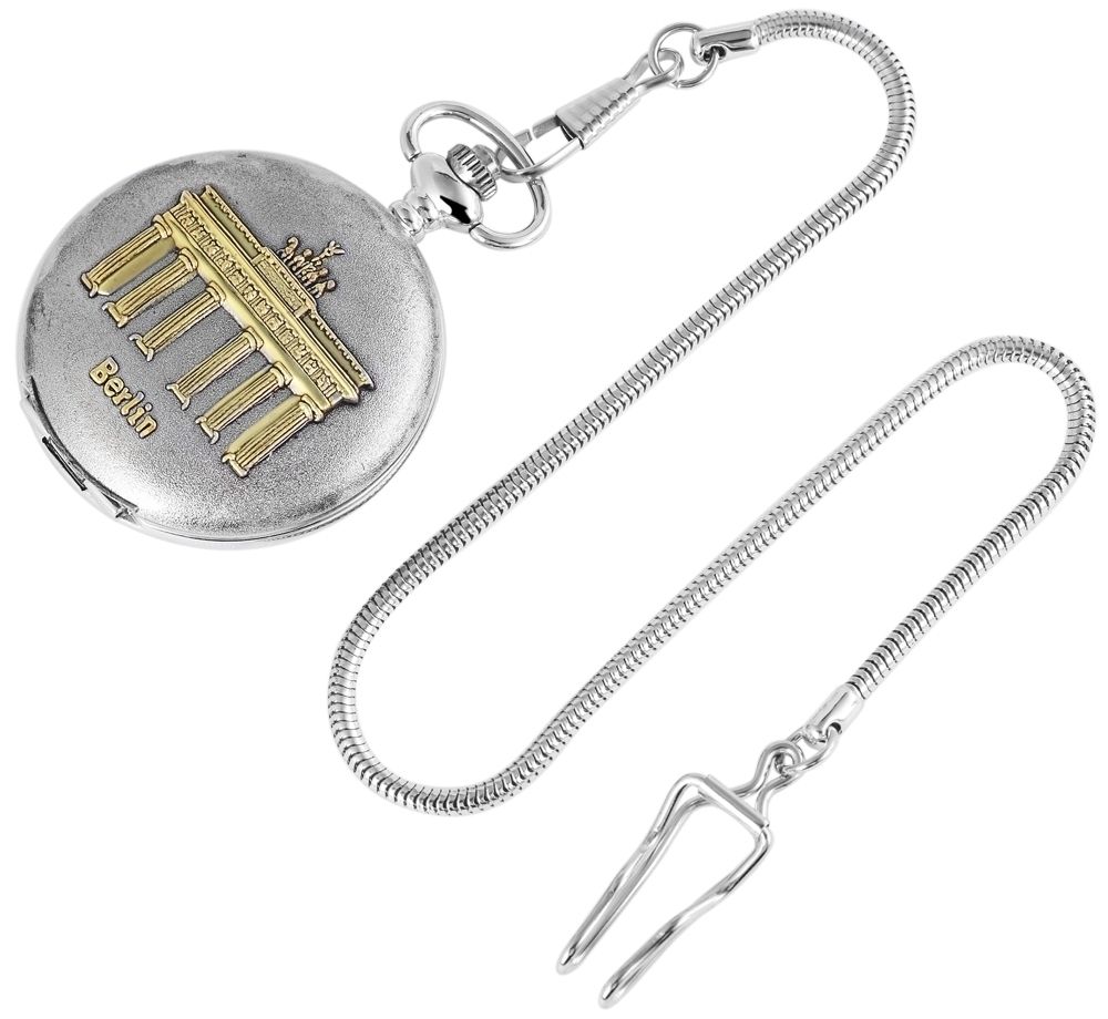 Excellanc Taschenuhr, silber- und goldfarben, Brandenburger Tor