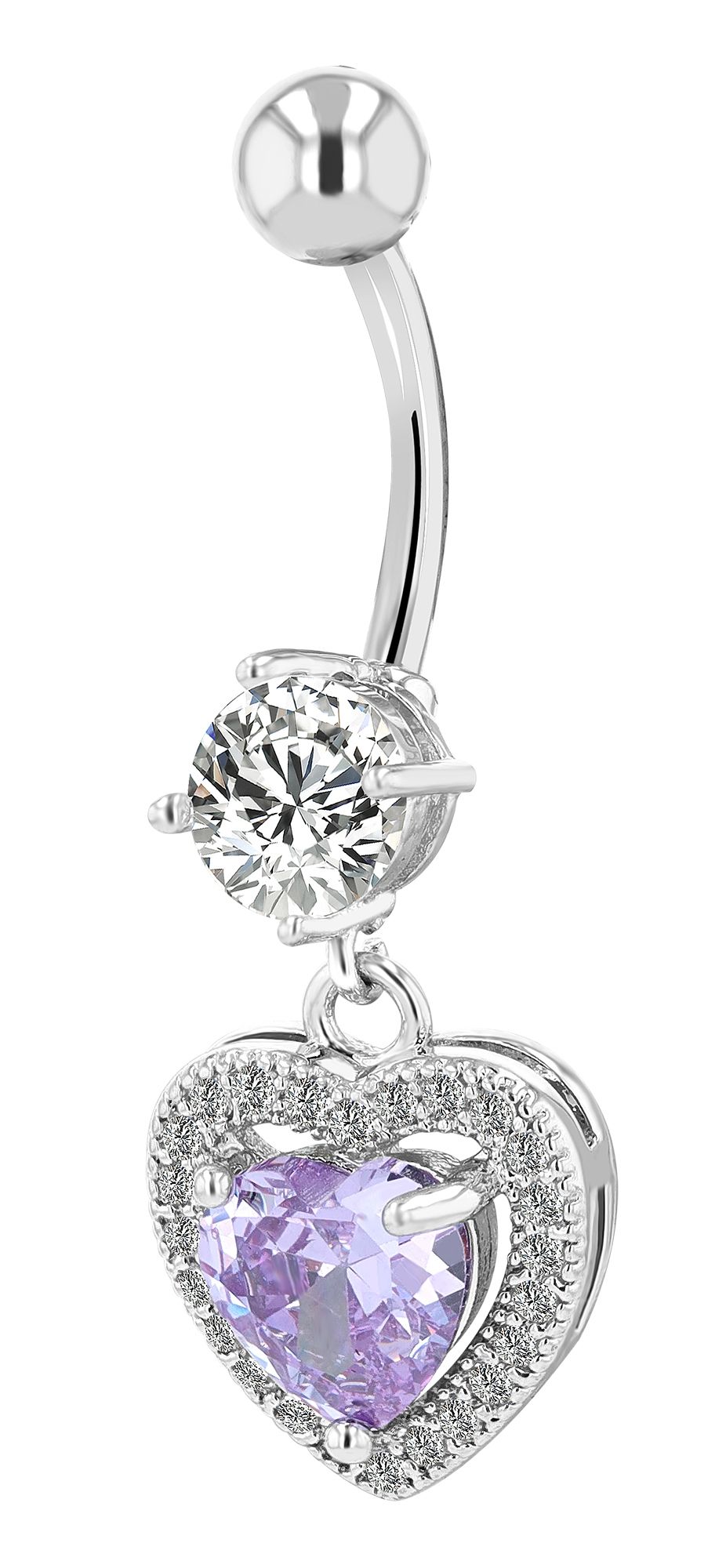 "Lou" 316L Edelstahl-Messing Bauchnabelpiercing, Herzanhänger, Stabstärke 1,6 mm/ Länge 11 mm