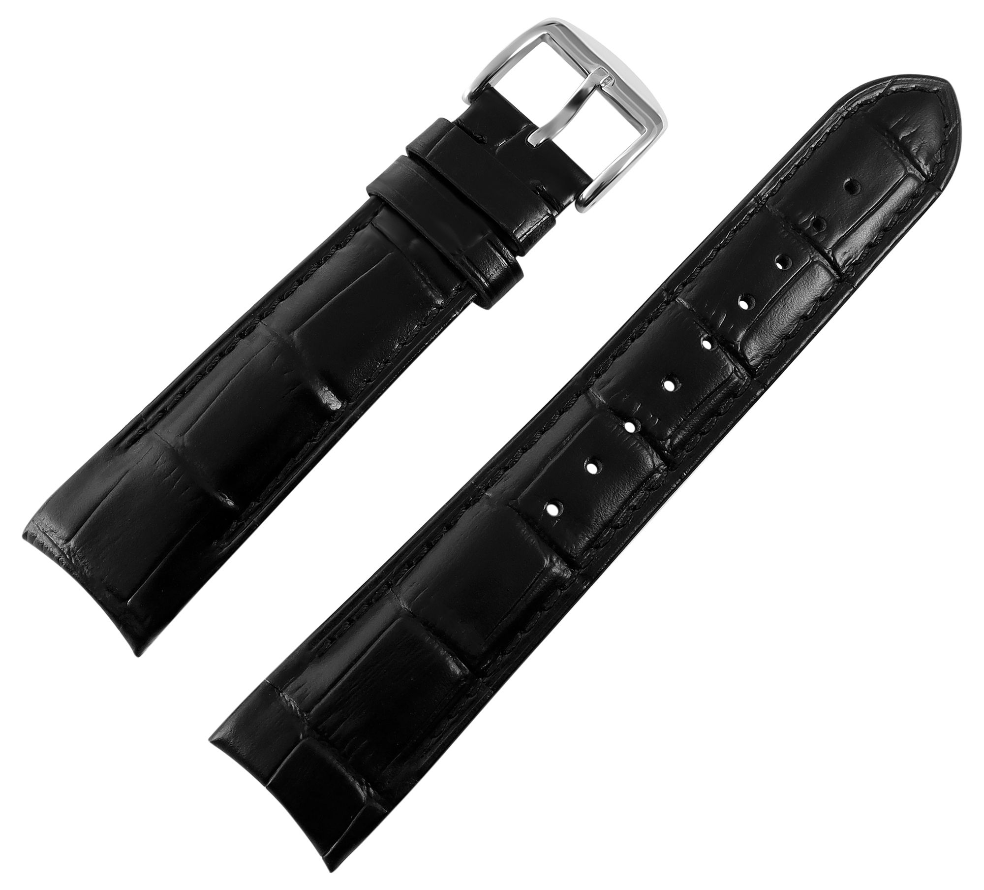 Echtleder Uhrenarmband mit Prägung, gepolstert, schwarz, 22 mm