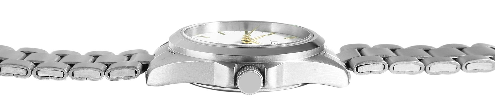 Just Damenarmbanduhr aus Titan, 5 Bar, weißes ZB/Index goldfarben