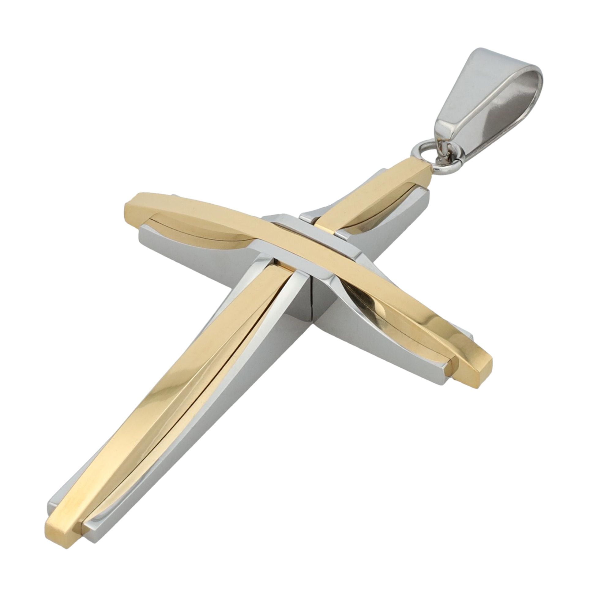 "Wyat" Edelstahl Anhänger - massives Kreuz, bicolor (Silberfarben/ goldfarben)