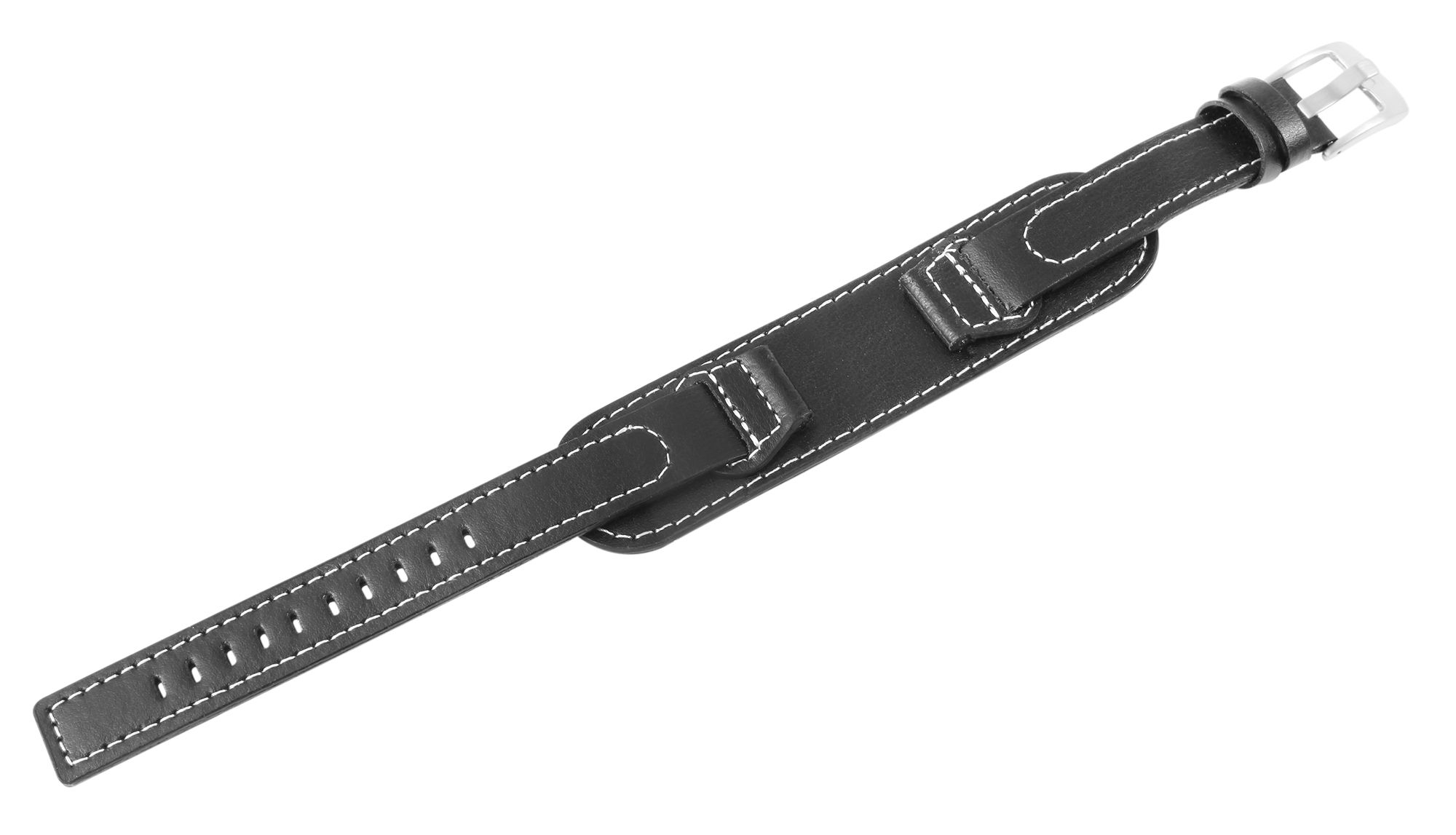 Just Echtleder-Uhrenarmband mit Unterlage, schwarz, 16 mm