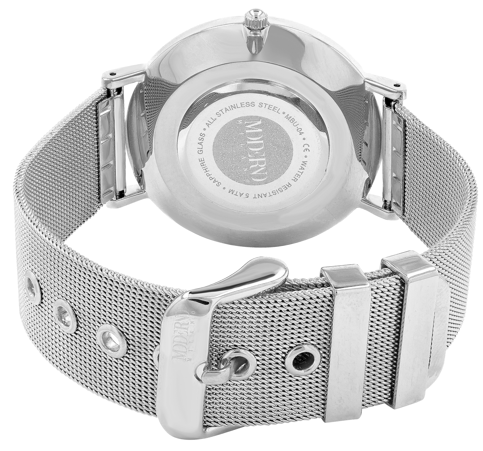 Moderno Milano Edelstahl Herrenuhr Ø 41 mm, Meshband, Saphirglas, silberfarben