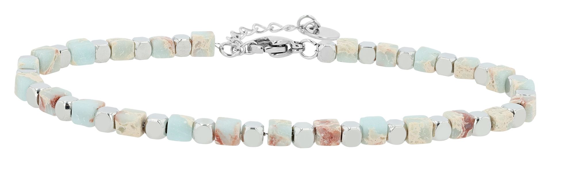 "Trix" Akzent Armband aus Edelstahl & Calcit Edelsteinen, 17 + 3 cm, silberfarben