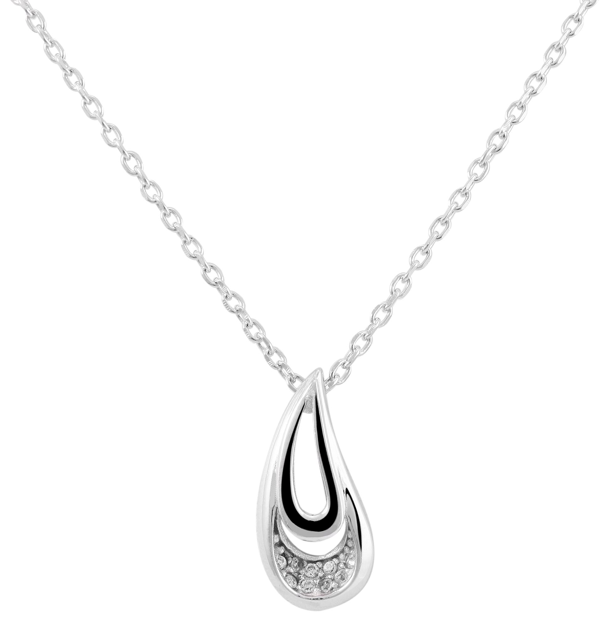 925/- Echt Silber Anhänger ohne Kette "Maiga", tropfenform, Zirkoniabesatz, 925/rhodiniert