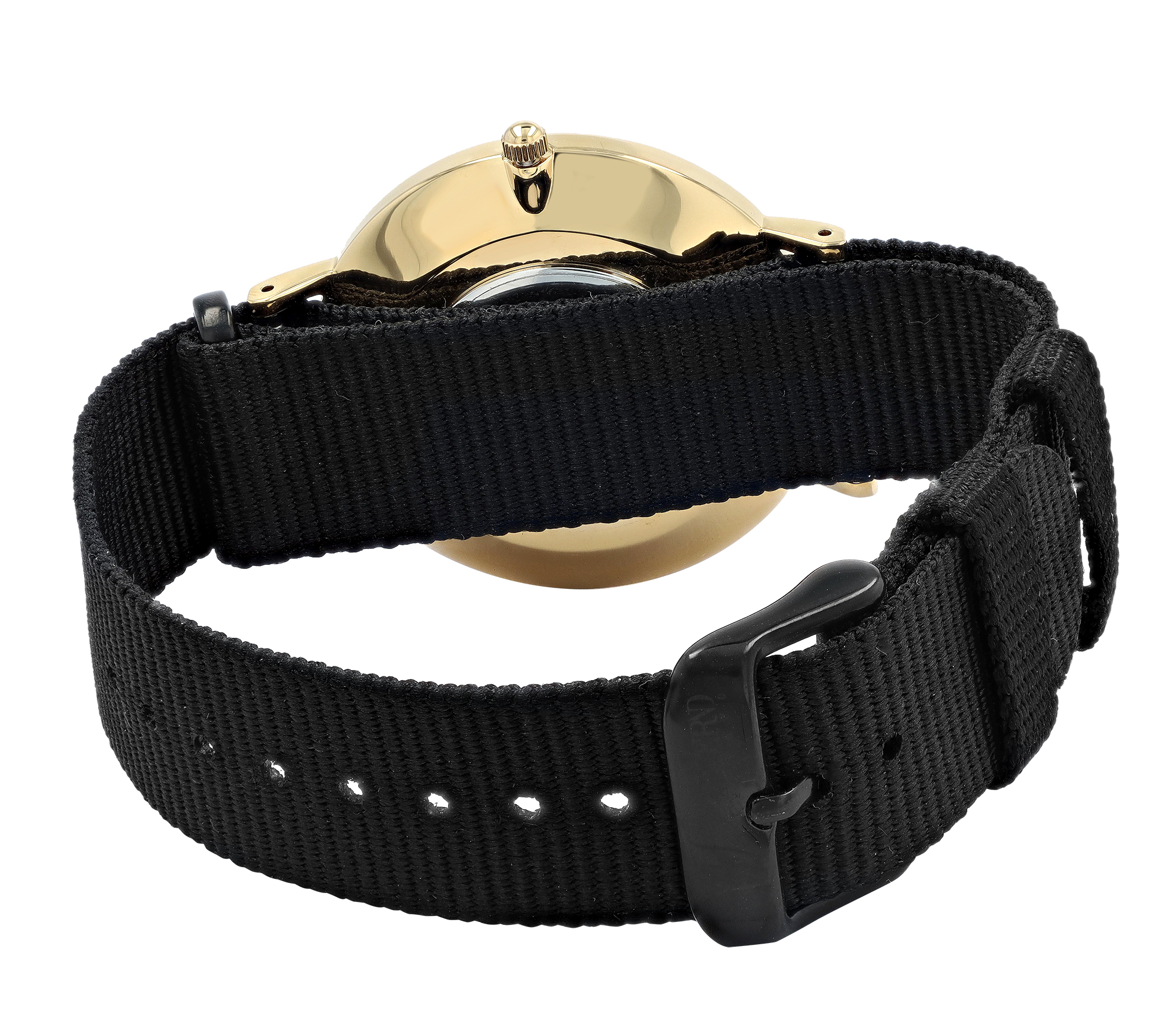 Moderno Milano Edelstahl Herrenuhr 41 mm, Saphirglas & Nylon-NATO-Band (schwarz), goldfarben