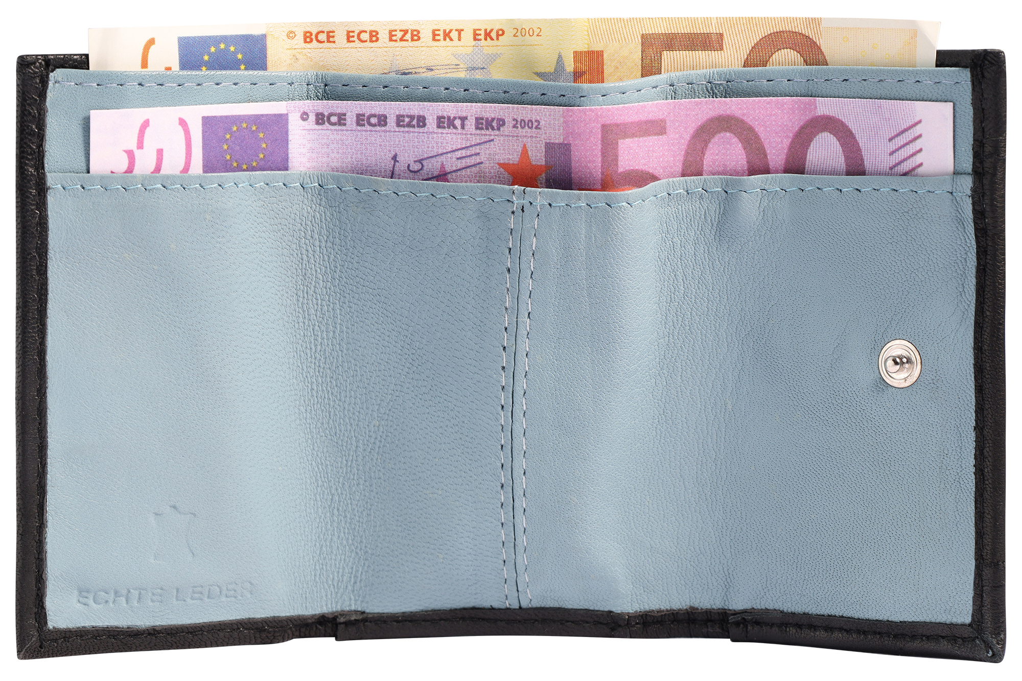 Excellanc Echtleder Mini-Geldbörse (Schlüsselfach), schwarz/hellblau