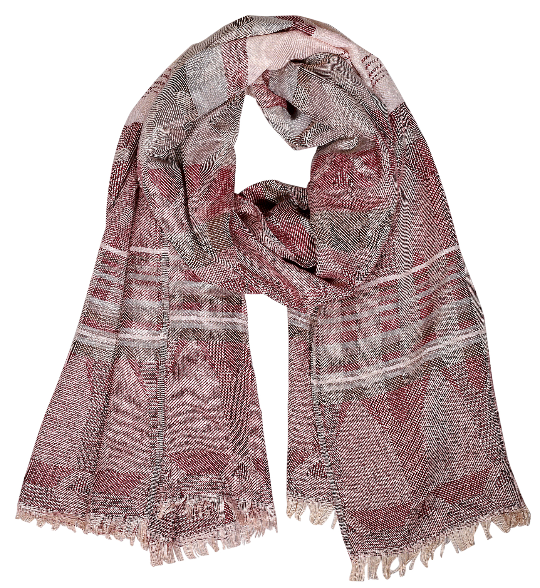 Winterschal gemustert Rot/ Beige, 100% Viskose, VE 4