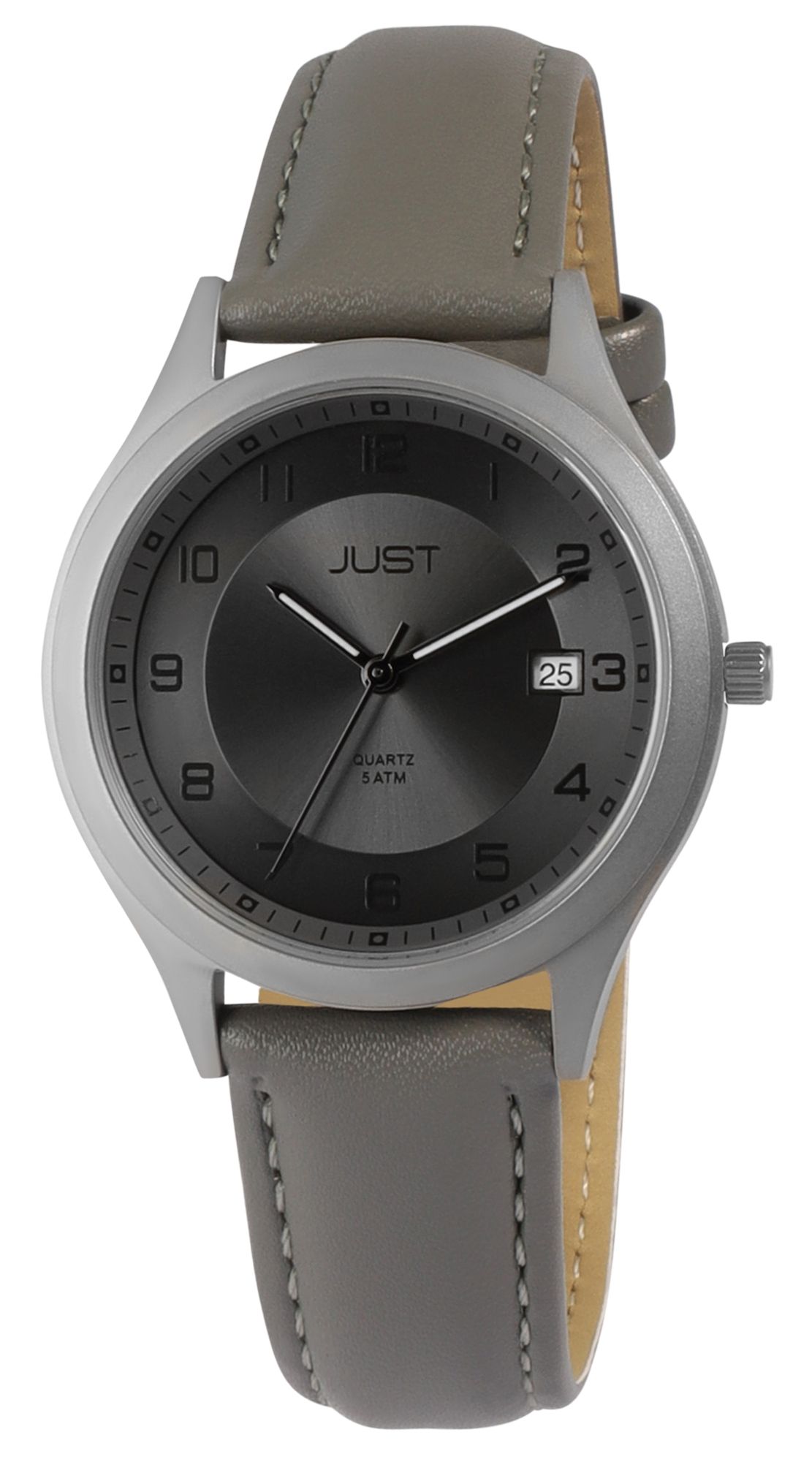 Just "Leon" Herrenuhr mit Echt Lederband, Titangehäuse, 5ATM, Grau