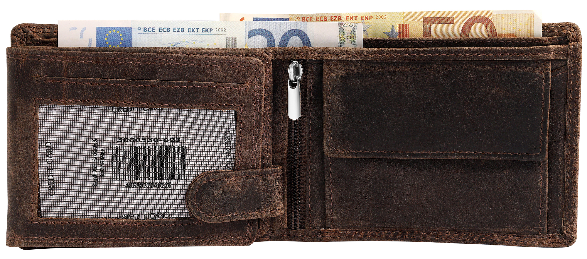 Akzent Echt Leder (Hunter-Leder) Geldbörse, RFID, Querformat, "Anker", braun