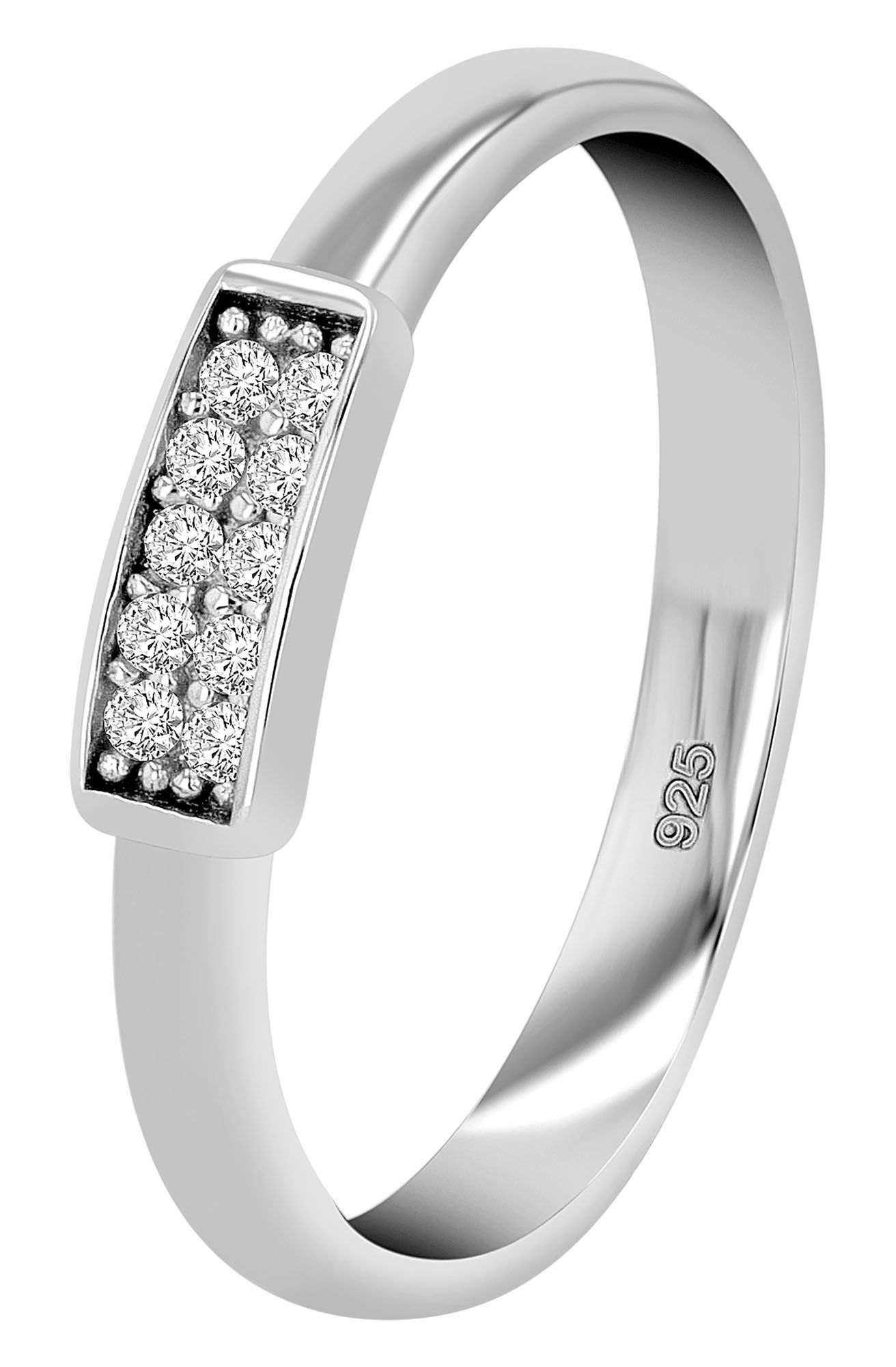 "Amica" 925/- Echt Silber Damenring, rhodiniert mit Zirkoniabesatz, Gr 52