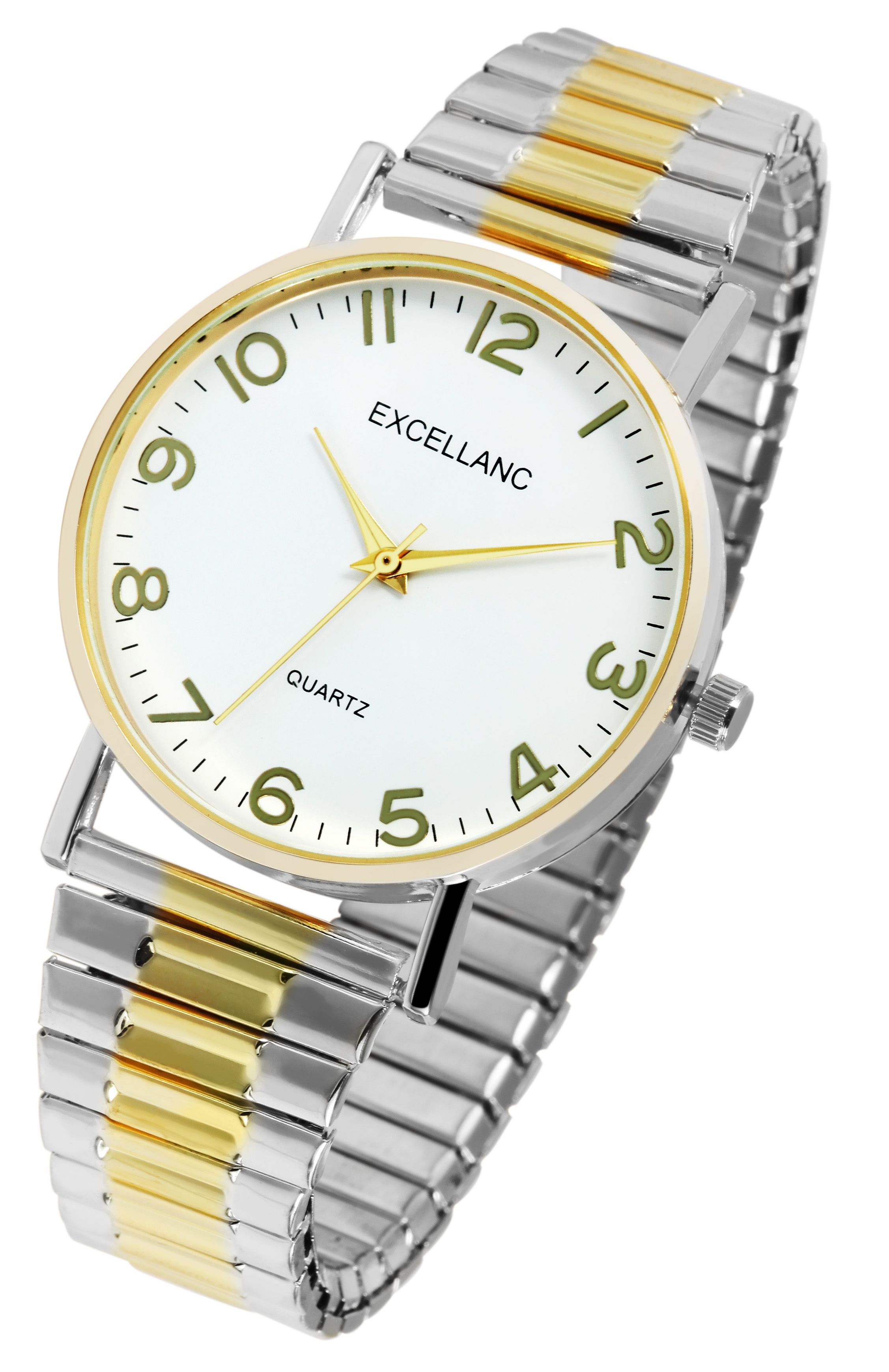 Excellanc Damenuhr mit Edelstahlzugarmband, silber - & goldfarben
