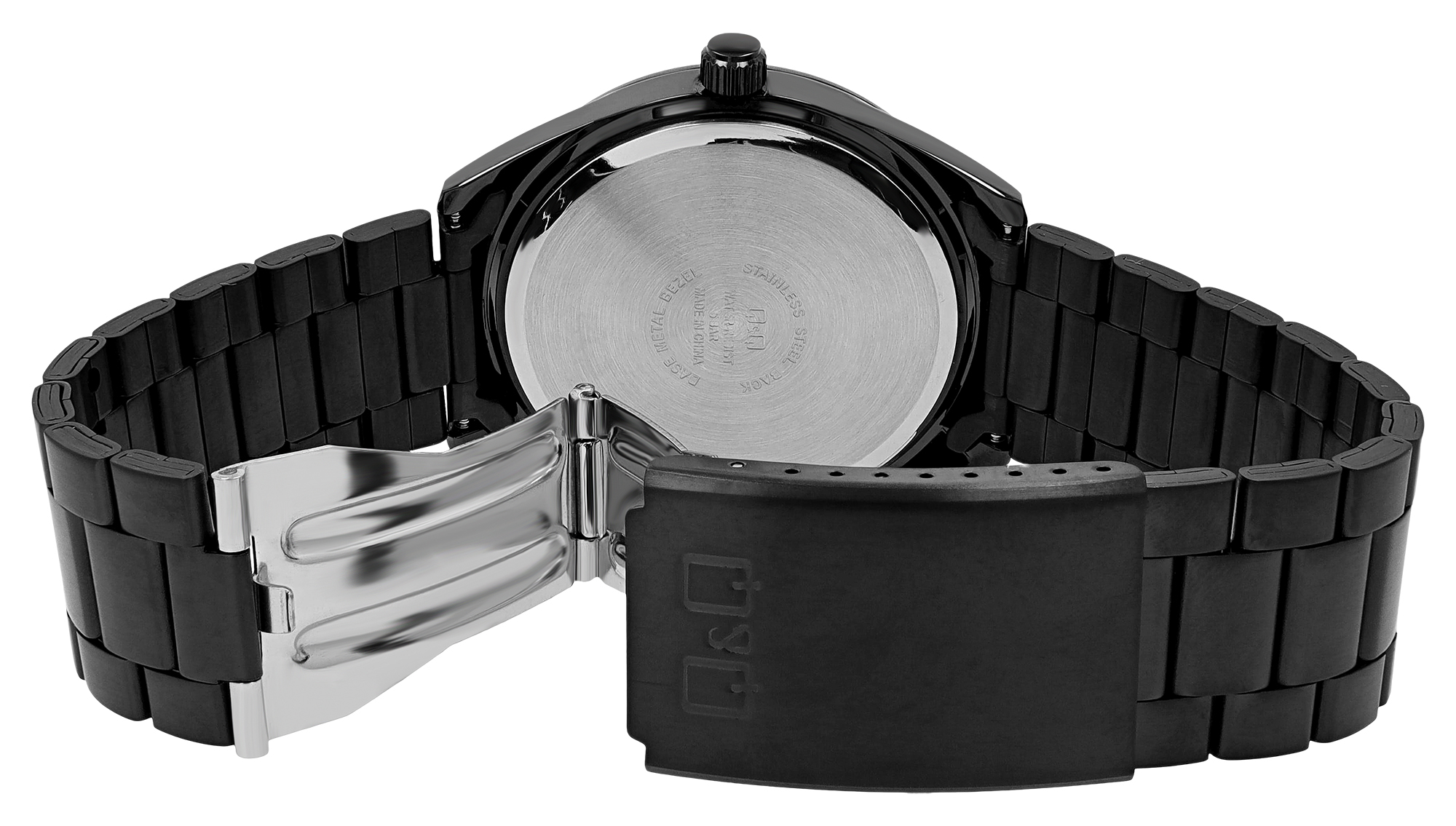 Q&Q Herrenuhr mit Edelstahlband, Ø 43 mm, schwarz