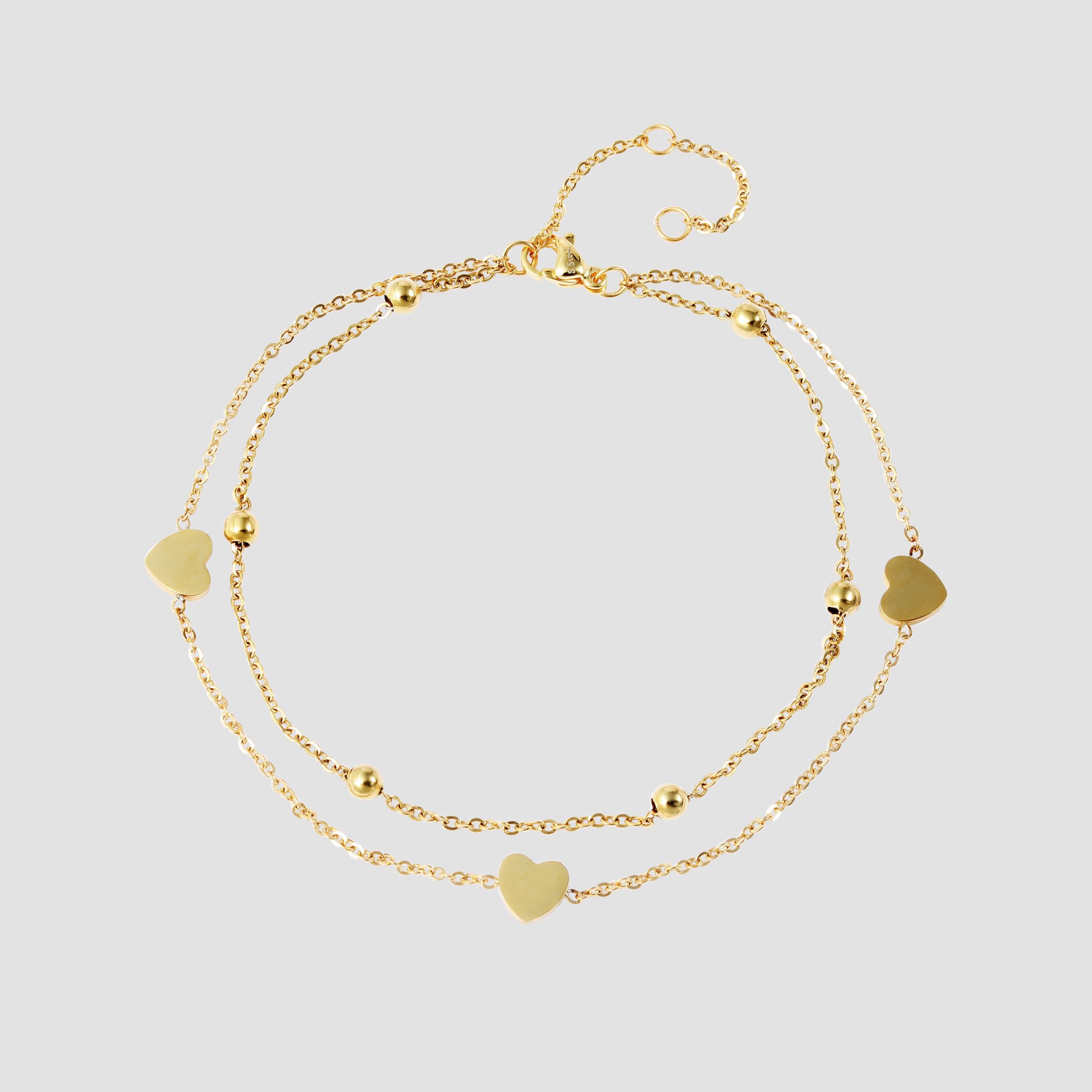 Akzent Fußkettchen "Hanni" aus Edelstahl, Herzdesign, Ionenplattiert, goldfarben