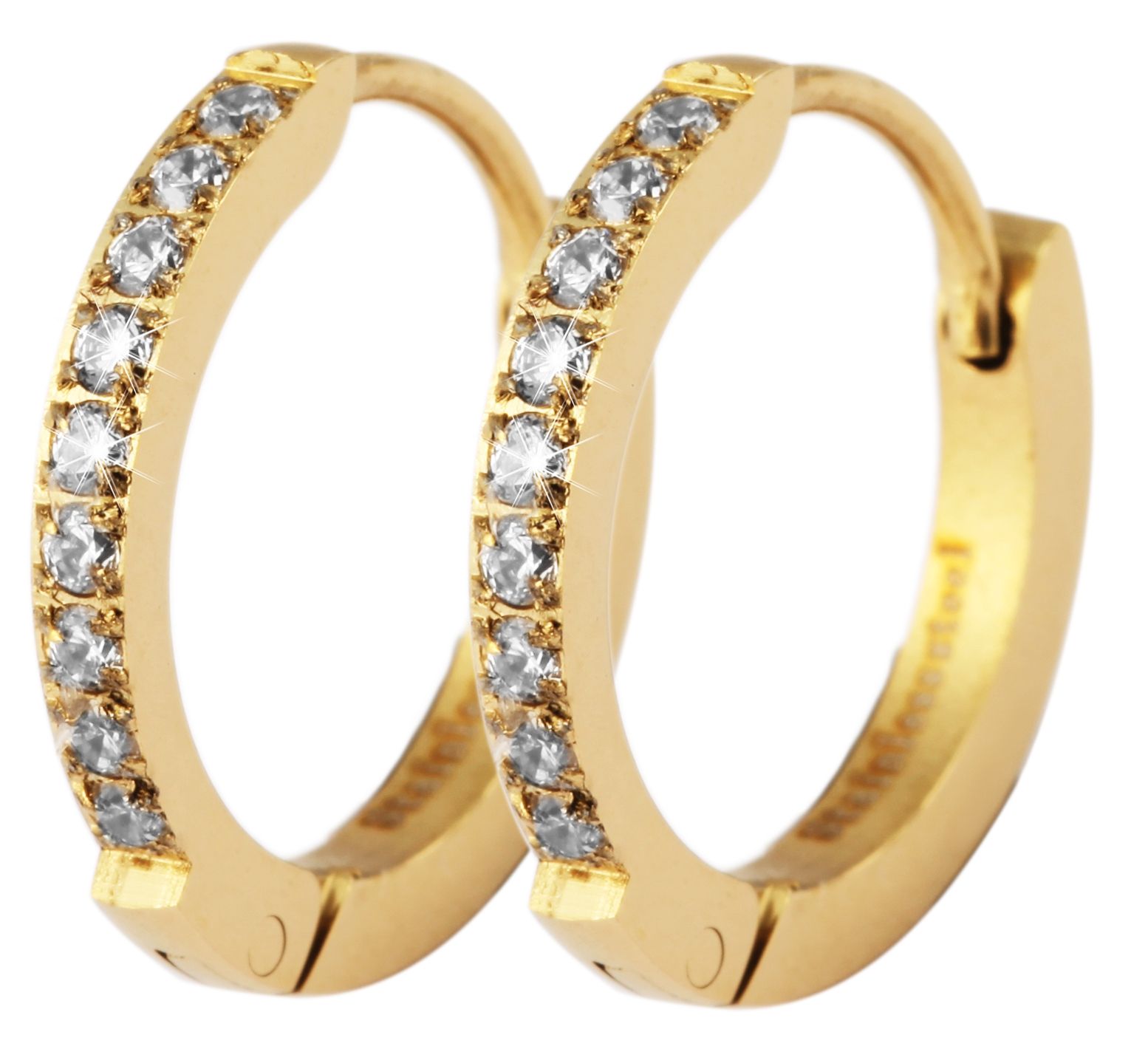 "Idita" Edelstahl Creolen, Similibesatz, Ø 12 mm, goldfarben