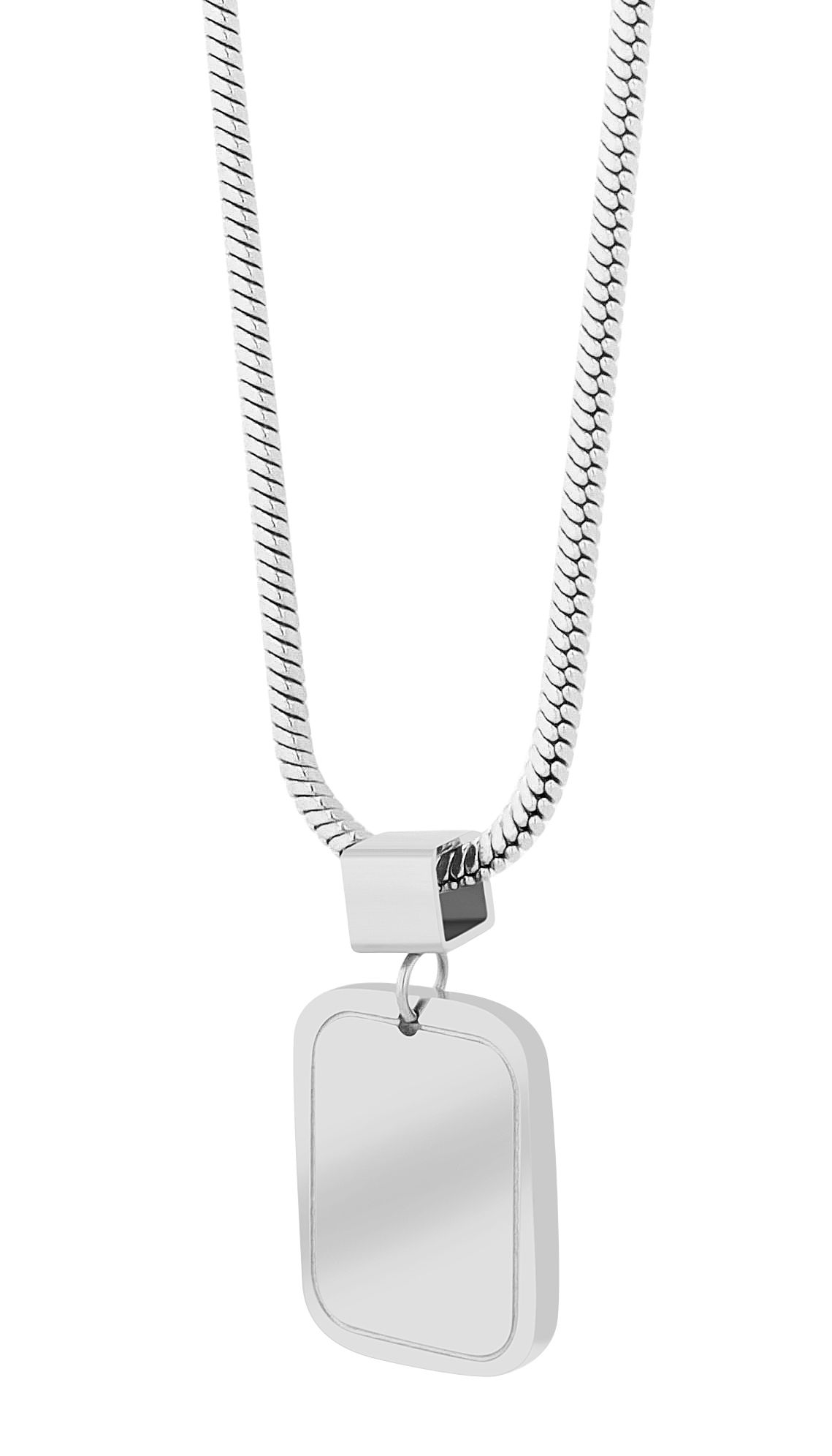 Akzent Schlangenkette, vierkant, Edelstahl, Gravuranhänger, 45+5 cm, silberfarben