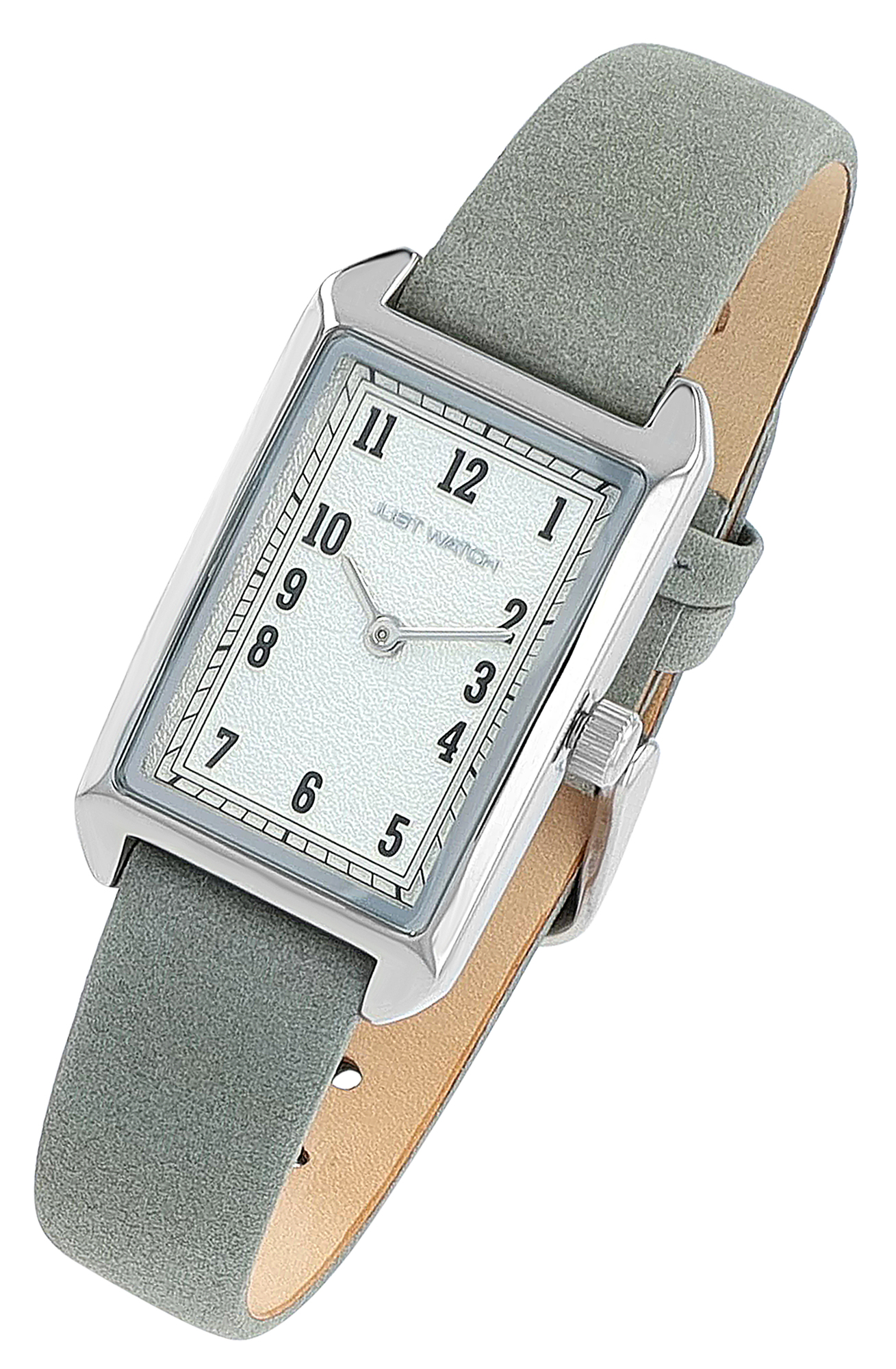 JUST WATCH Damenuhr "Mireya" mit Echtlederband, eckiges Design, grau/ silberfarben
