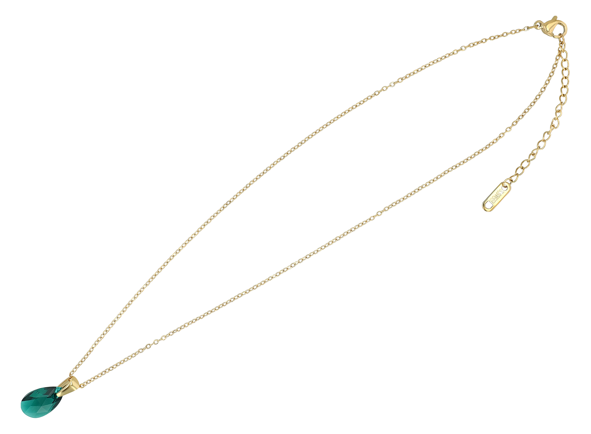 "Sheridan" Edelstahkette + Swarowski, Tropfen, 42 + 5 cm, goldfarben/ dunkelgrün