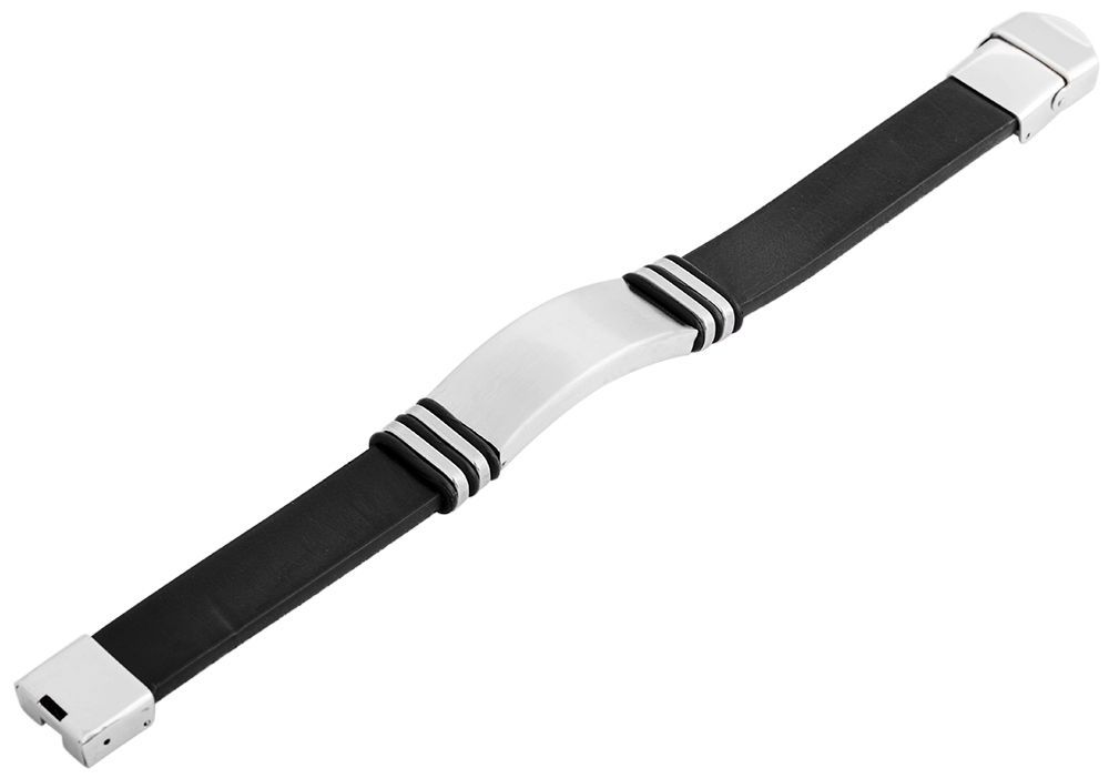 "Tim" Echtlederarmband mit Gravurplatte, 21 cm, schwarz/ silberfarben