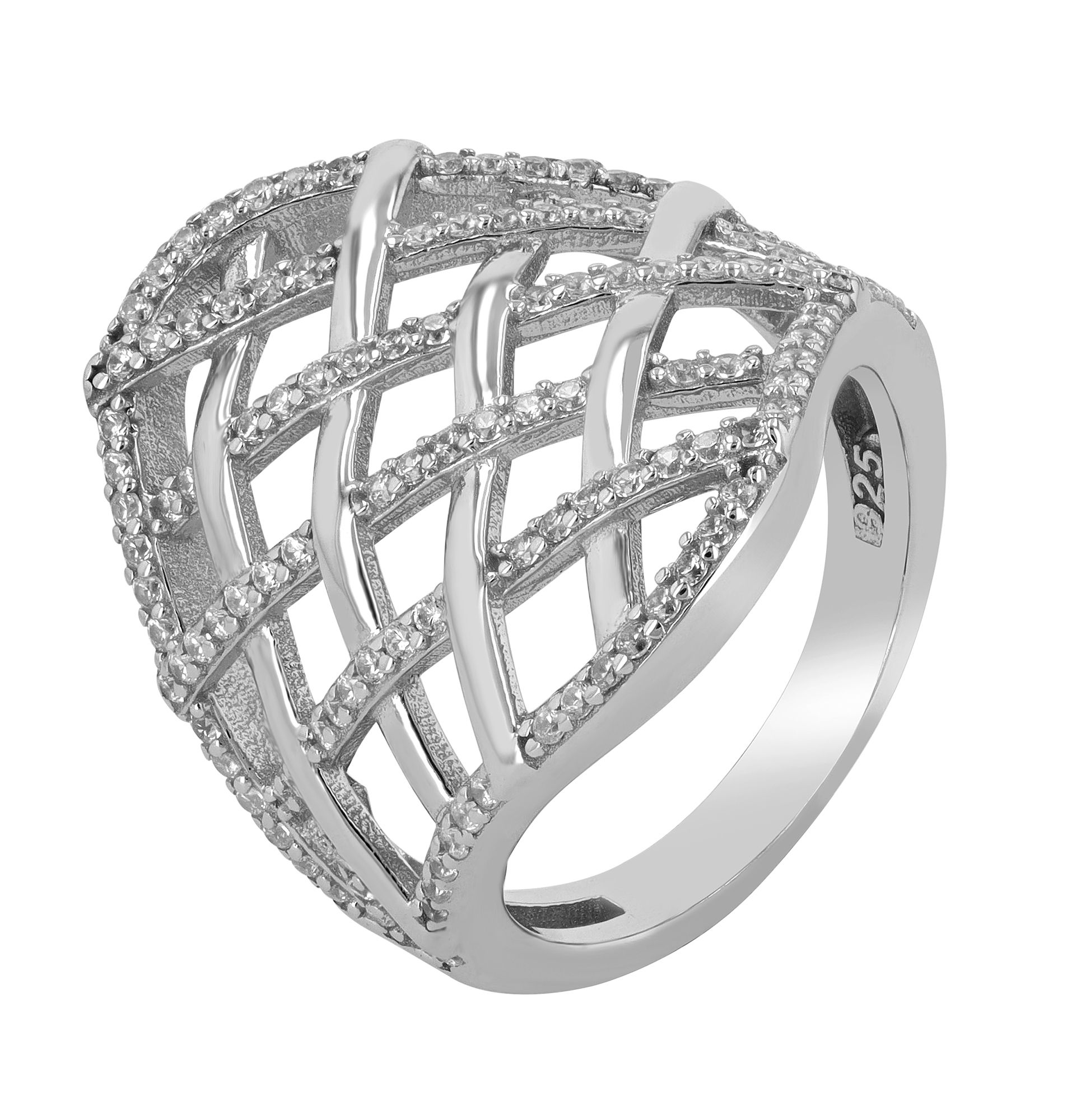 "Amrei" - Statementring aus 925/- Echt Silber Damenring, rhodiniert mit Zirkoniabesatz, Gr 52