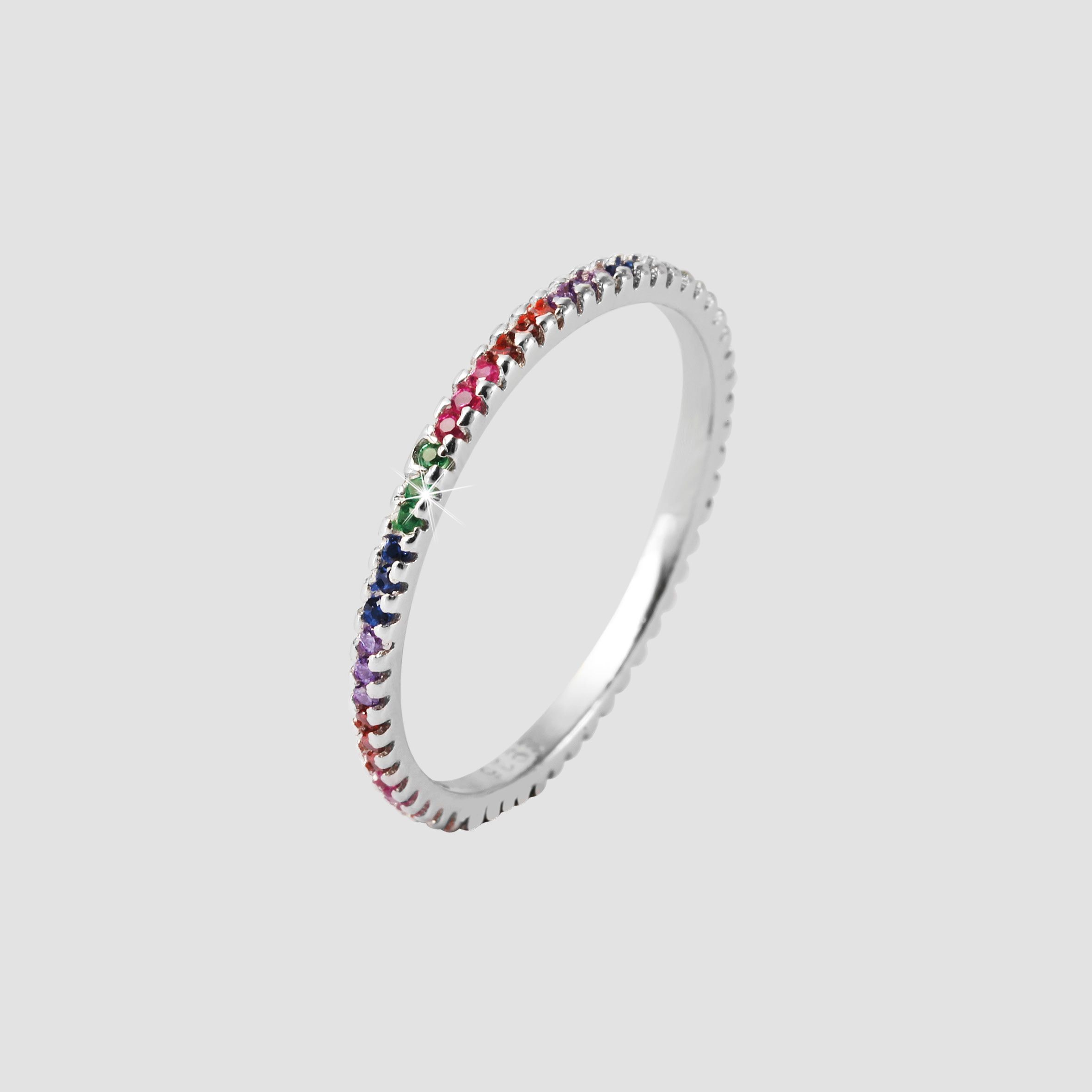 925 Echt Silber Ring mit buntem Zirkoniabesatz, 925/rhodiniert, Gr. 54