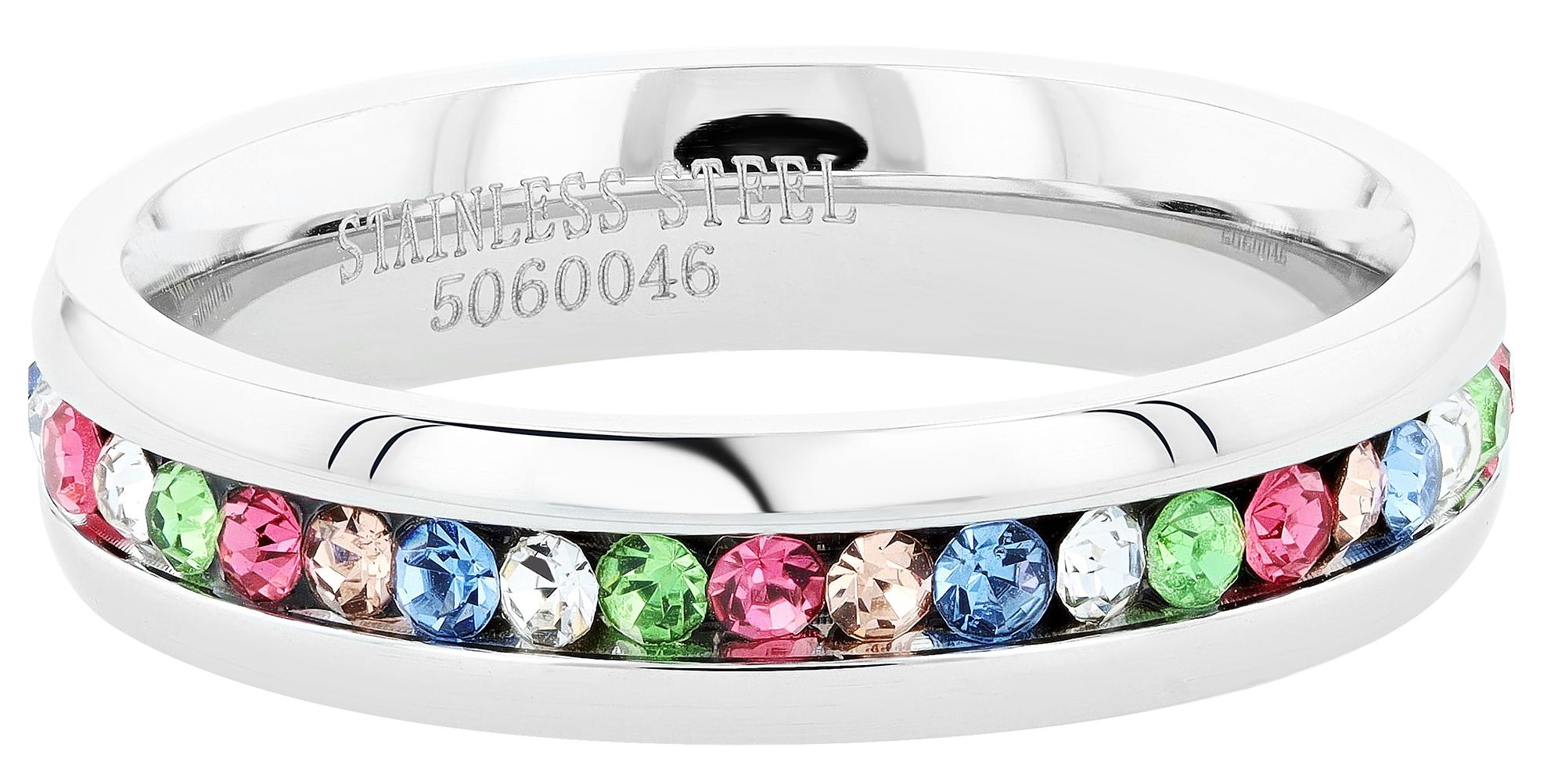"Colorful", Akzent Damen-Ring Gr 56, Edelstahl, bunter Similibesatz, silberfarben