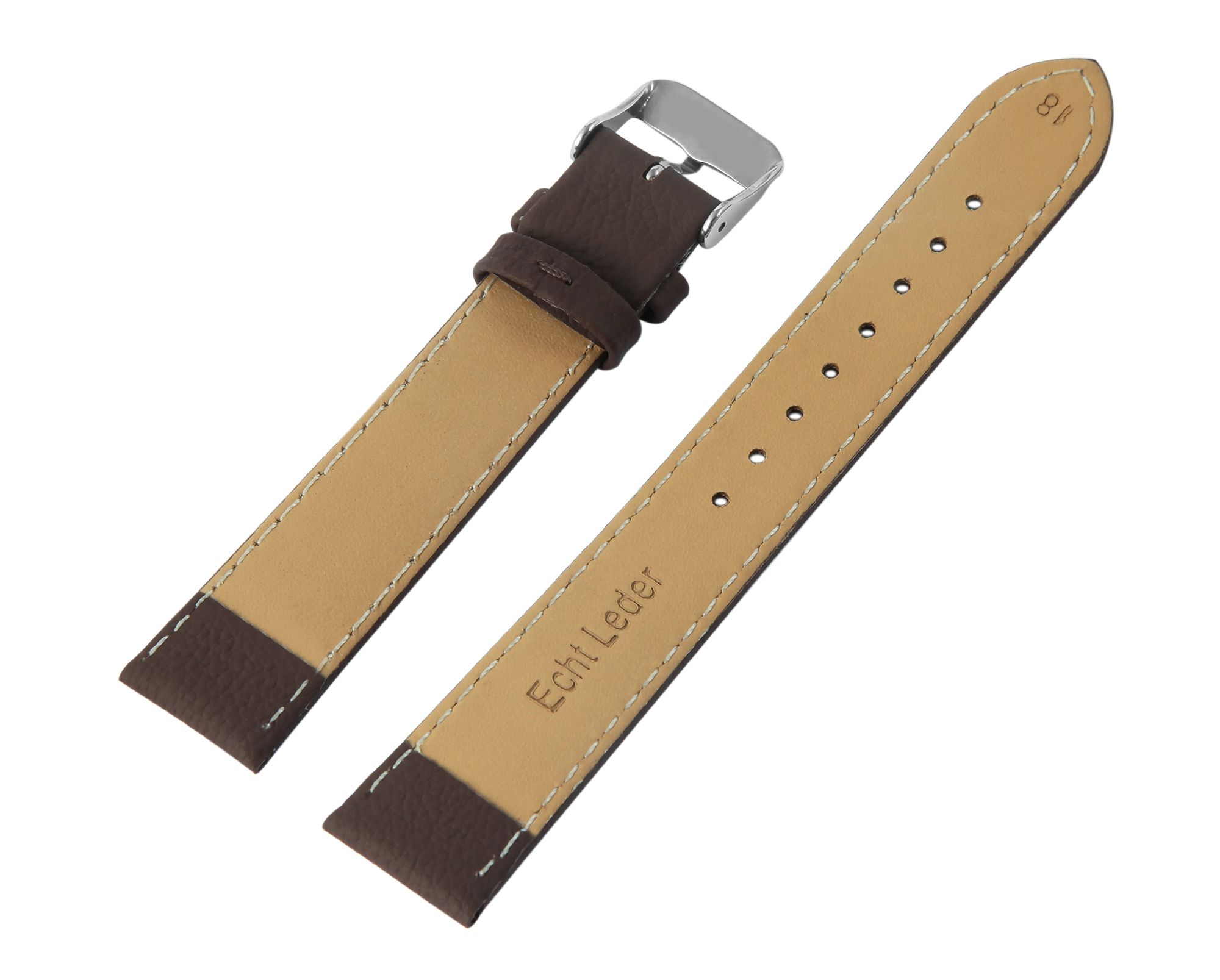 Echtleder-Uhrenarmband, dunkelbraun, weiße Naht, 20 mm