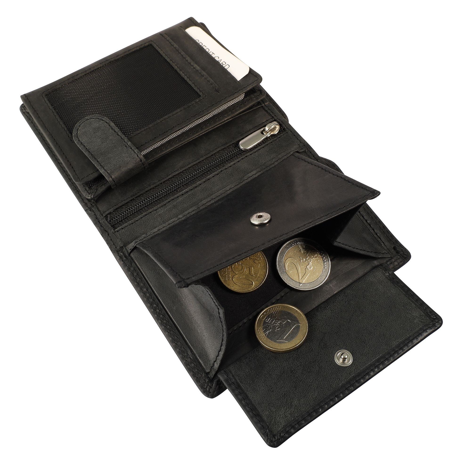 Akzent Echt Leder (Hunter-Leder) Geldbörse, RFID, Hochformat, "Anker", schwarz