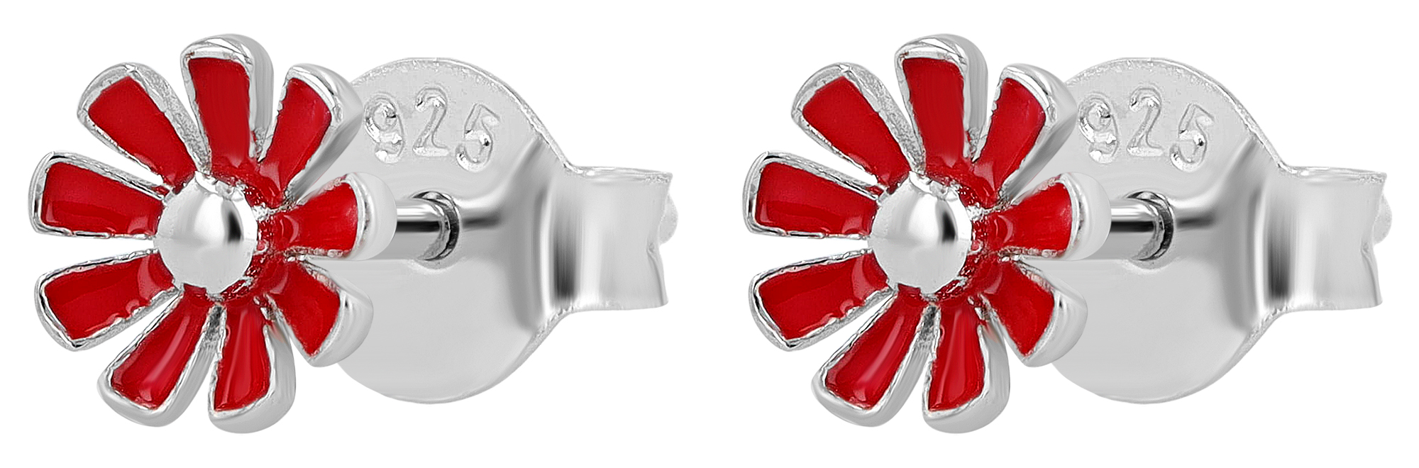 "Susi" 925/- Echt Silber, Kinder Ohrstecker, rote Blume/ Blüte, rhodiniert