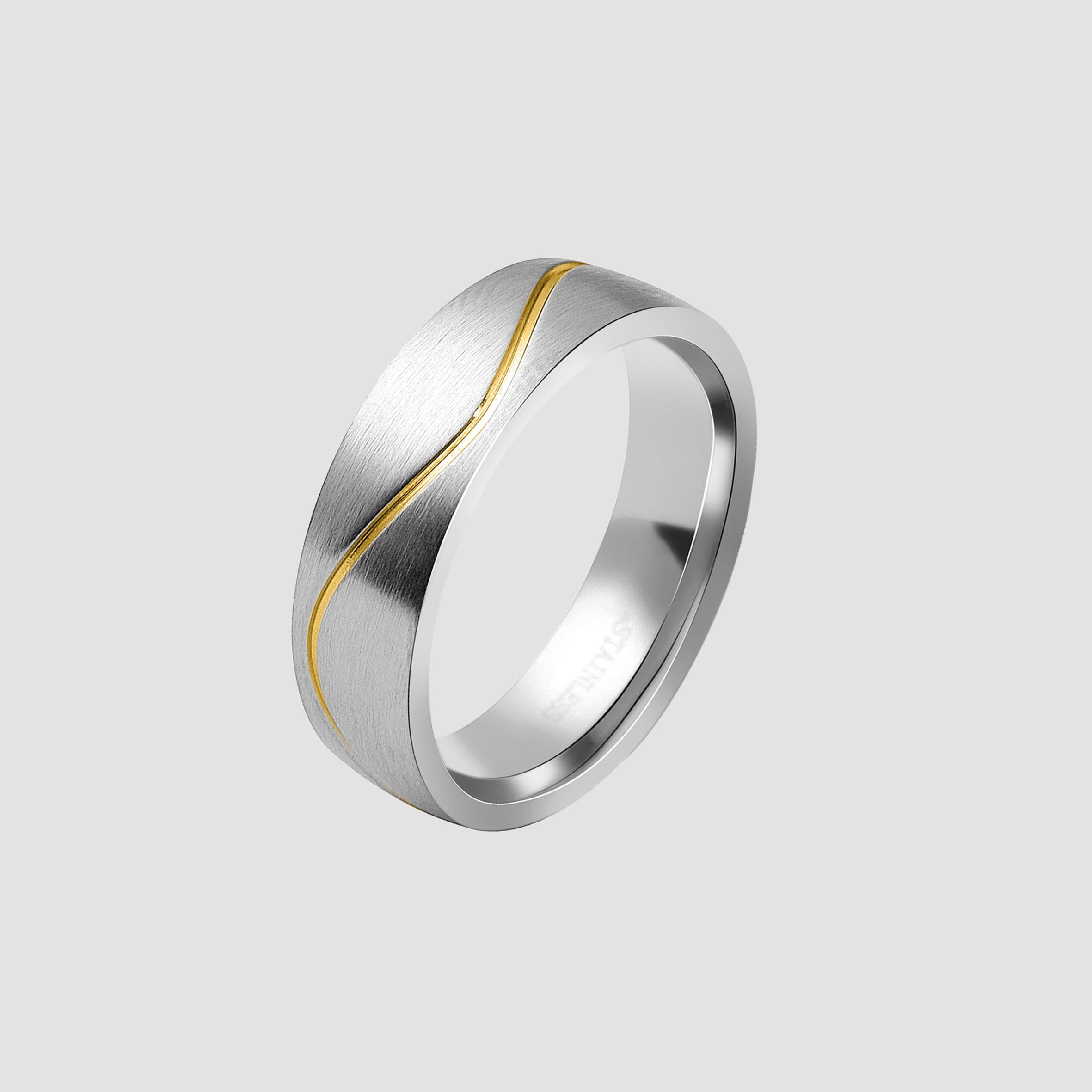 "Exotic Wave" Herren-Partnerring, Akzent.  Edelstahl, bicolor (silberfarben/ goldfarben), Gr 54