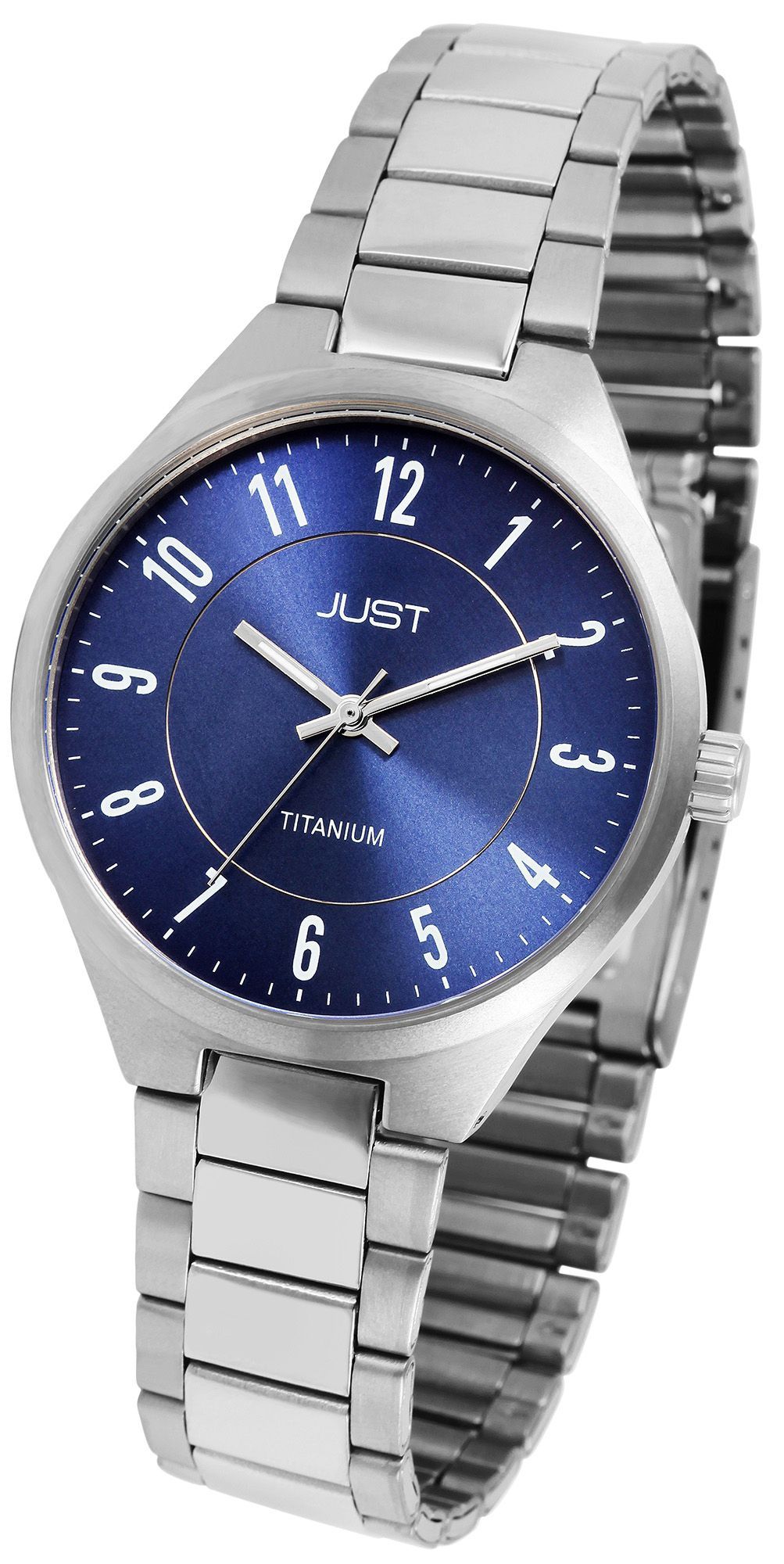 Just Damenuhr mit Gliederarmband, Titan, 5 ATM, blaues ZB