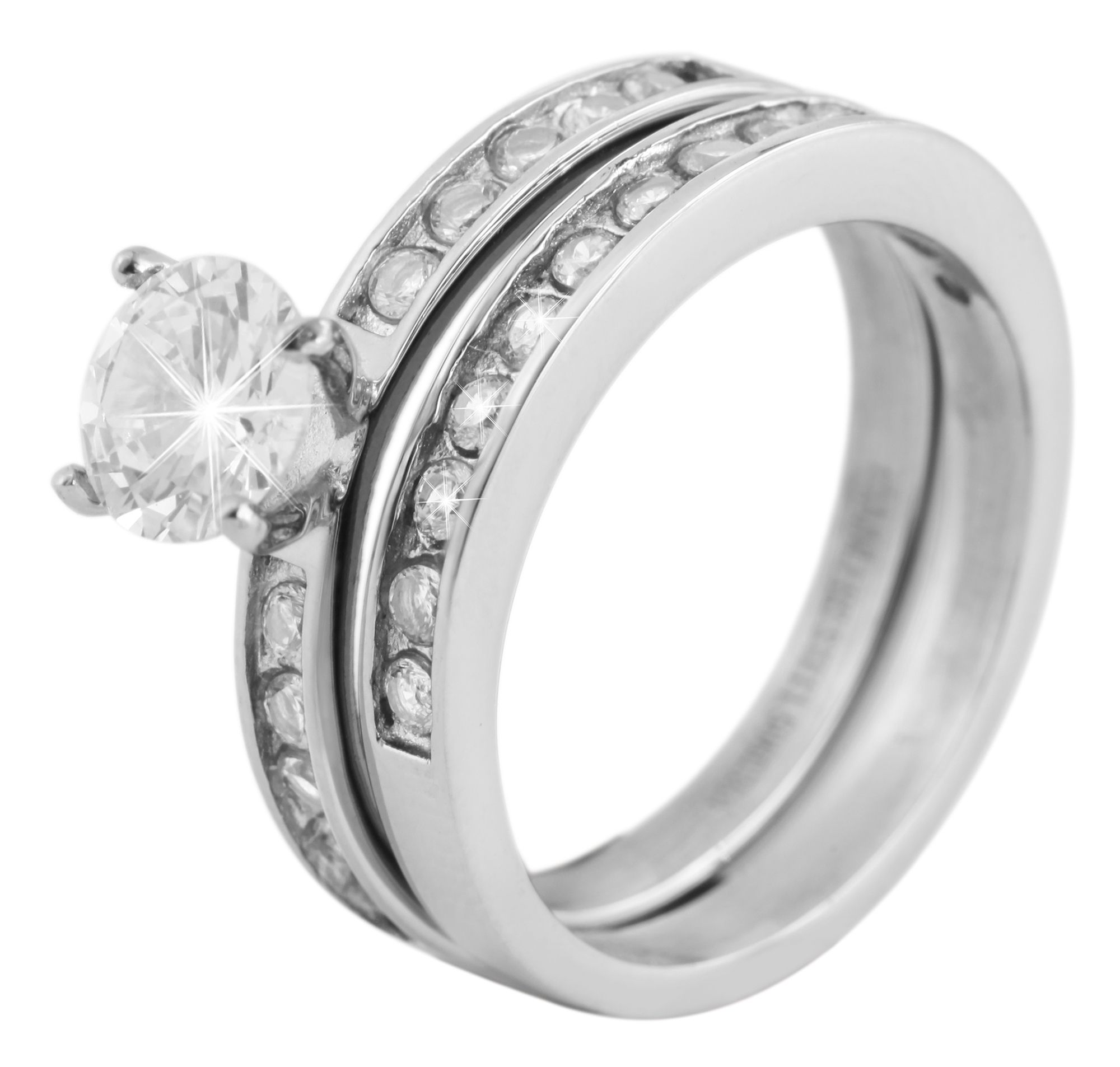 Akzent Damenring aus Edelstahl mit Zirkonia, silberfarben, Gr. 54