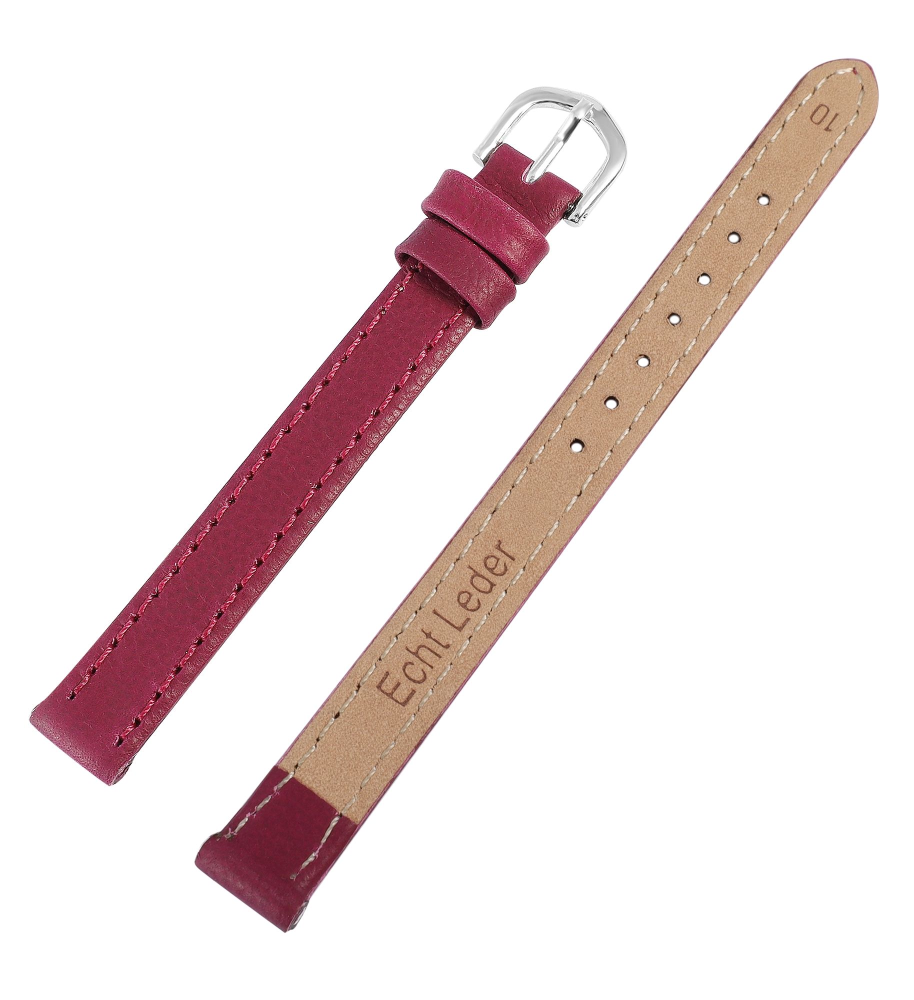 Echtleder-Uhrenarmband "super-soft", fuchsia-pink, Naht, 14 mm
