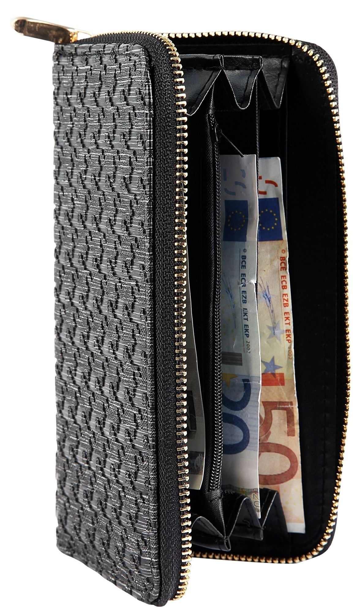 Cham Cham Damen Geldbörse aus Lederimitat in schwarz. Format 19 x 10 cm.