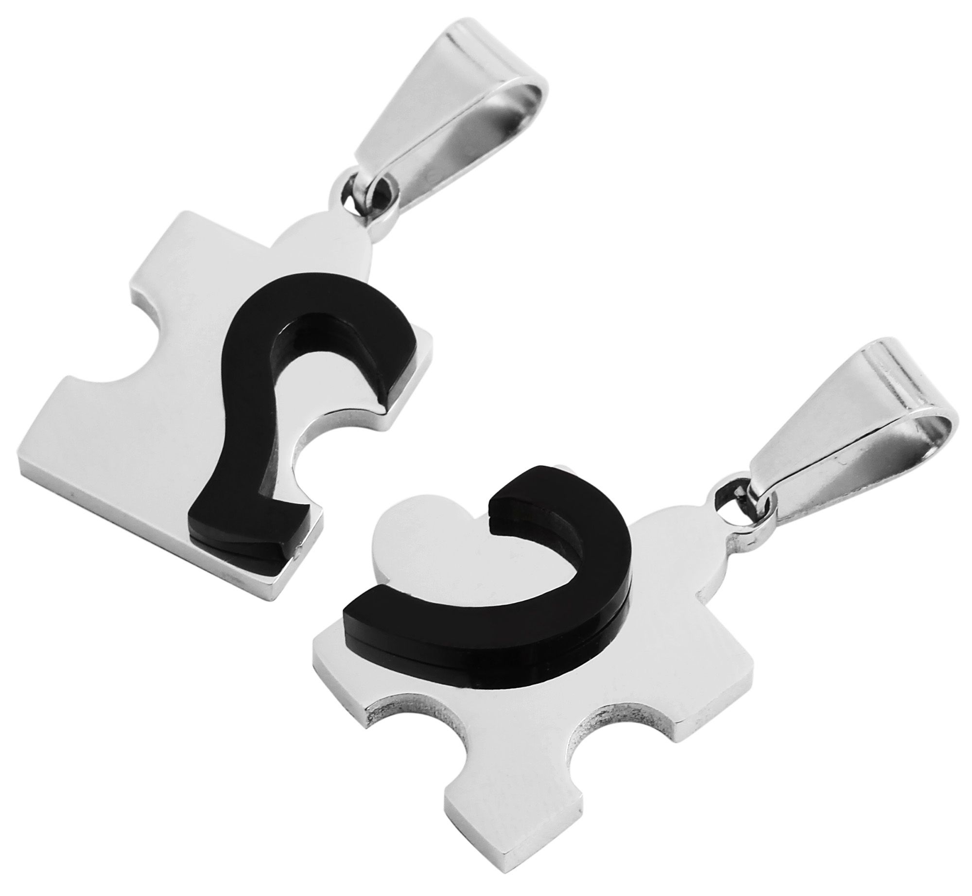 Akzent Freundschaft Edelstahlanhänger im Set, IP Black, Puzzleteil, silberfarbig, schwarz