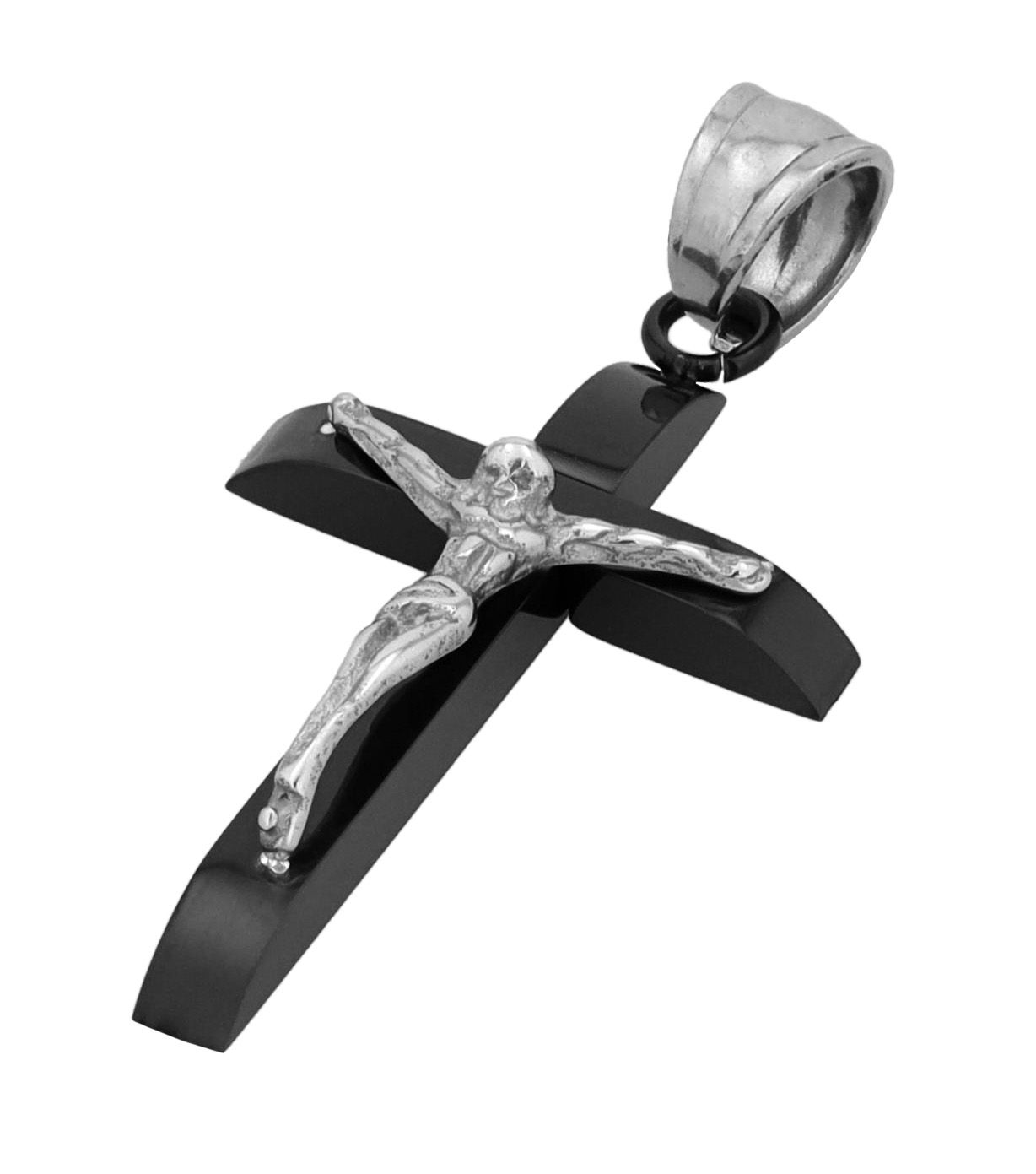 "Kamryn" Edelstahl Anhänger - Kreuz/ Kruzifix, bicolor (silberfarben/schwarz)