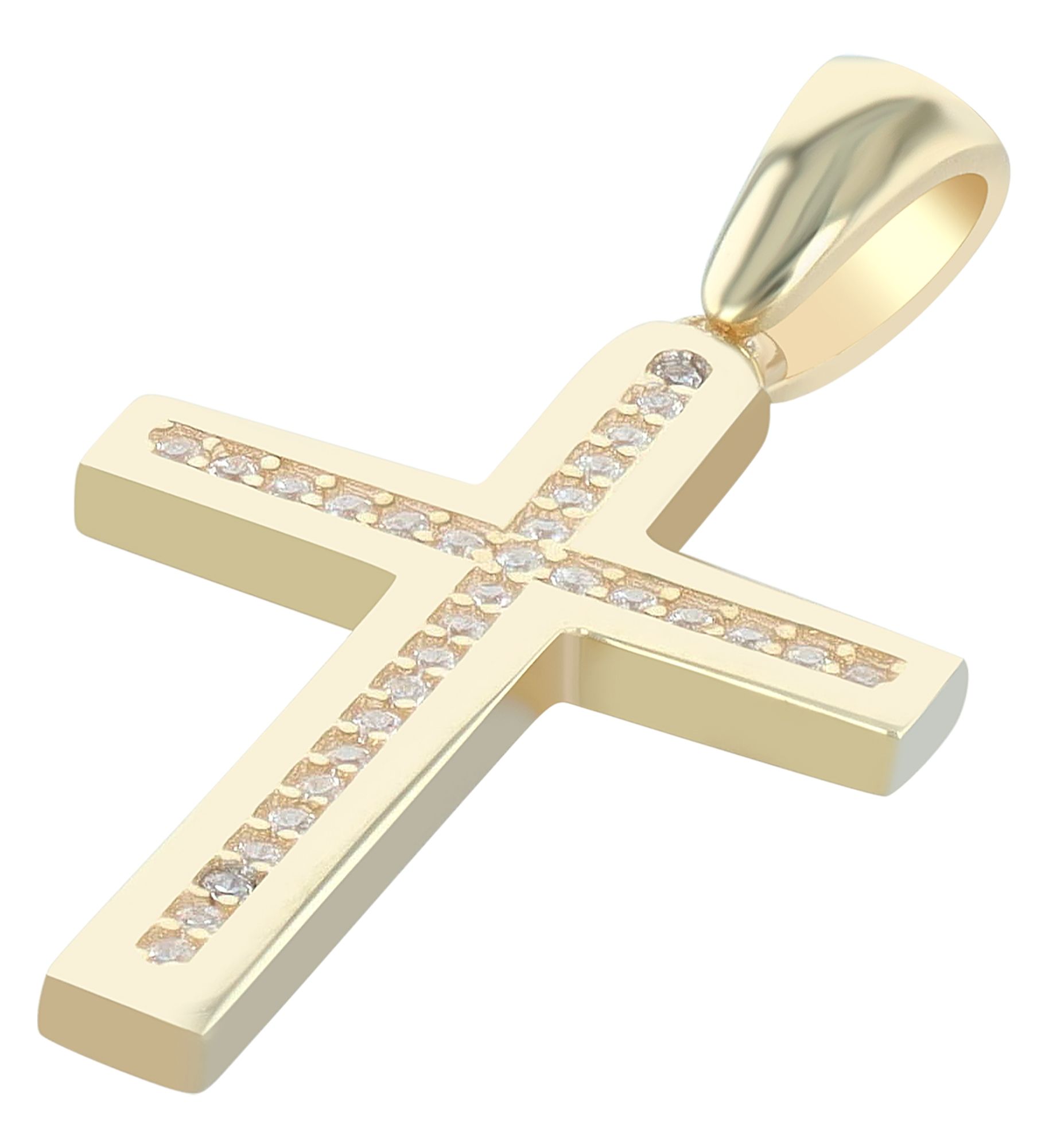 "Yuna" 925/- Echt Silber Anhänger (ohne Kette), Kreuz, Zirkoniabesatz, vergoldet