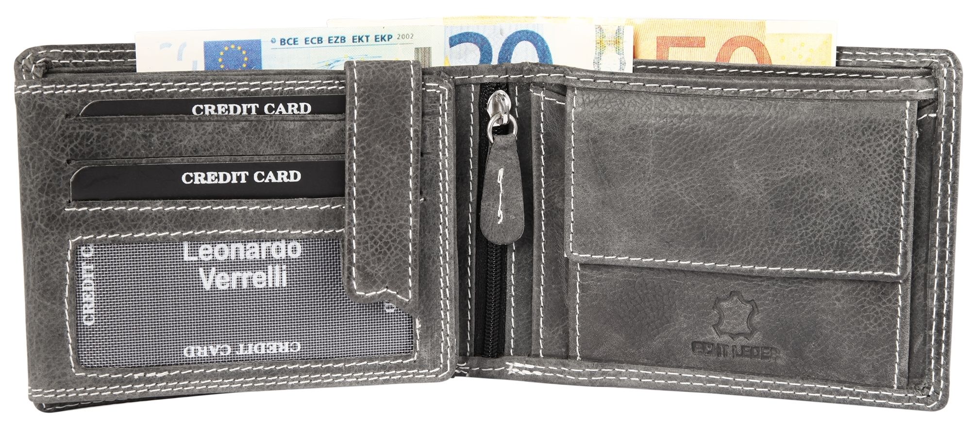 Leonardo Verrelli, Echtleder (Distressed Hunter) Geldbörse, RFID, Querformat, schwarz