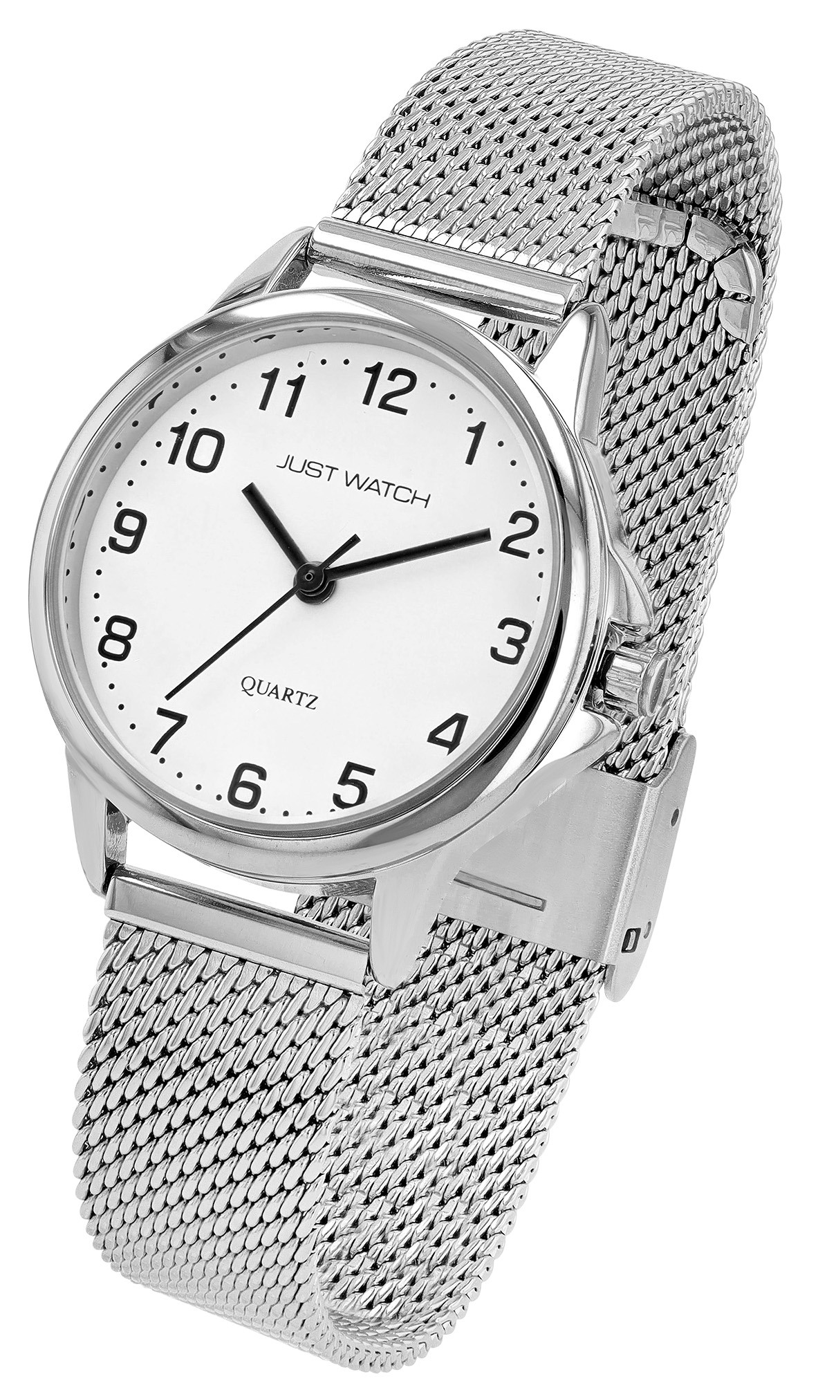 Just Watch "Käthe" Damenuhr Ø 29 mm, Edelstahl Meshband, silberfarben/ weiß