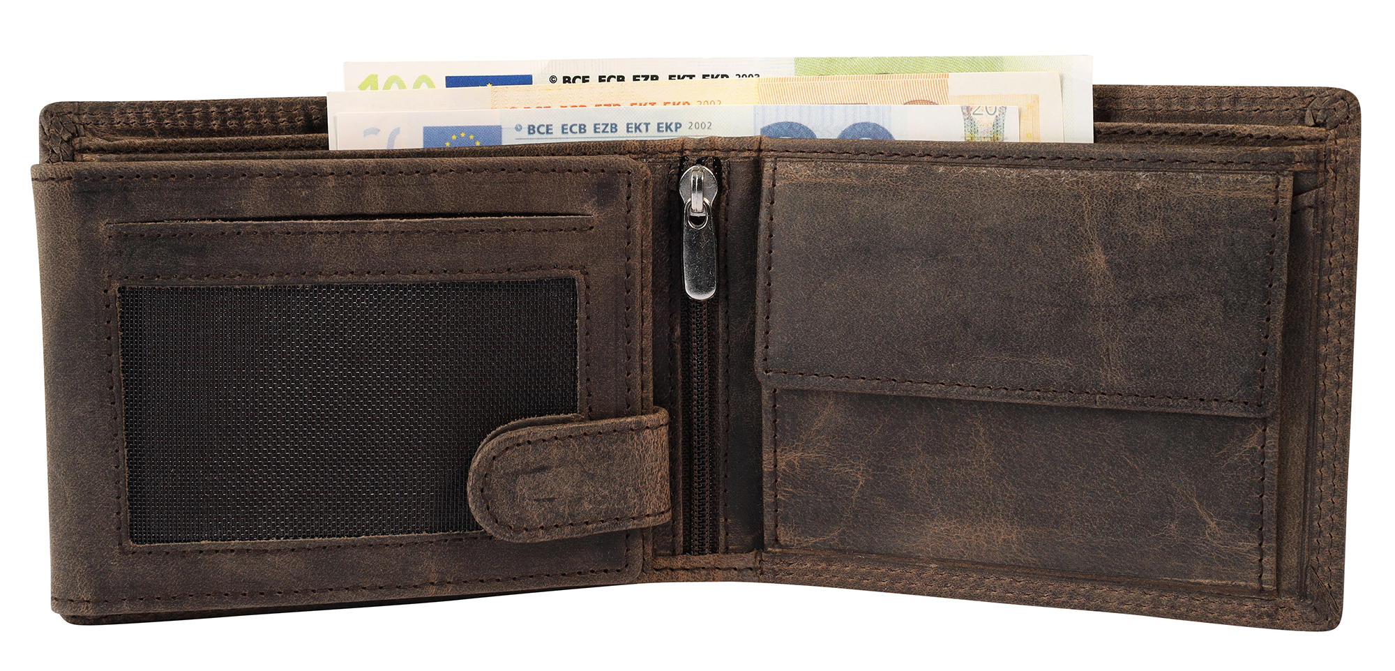 Akzent Echt Leder (Hunter-Leder) Geldbörse, RFID, Querformat, "Anker", dunkelbraun