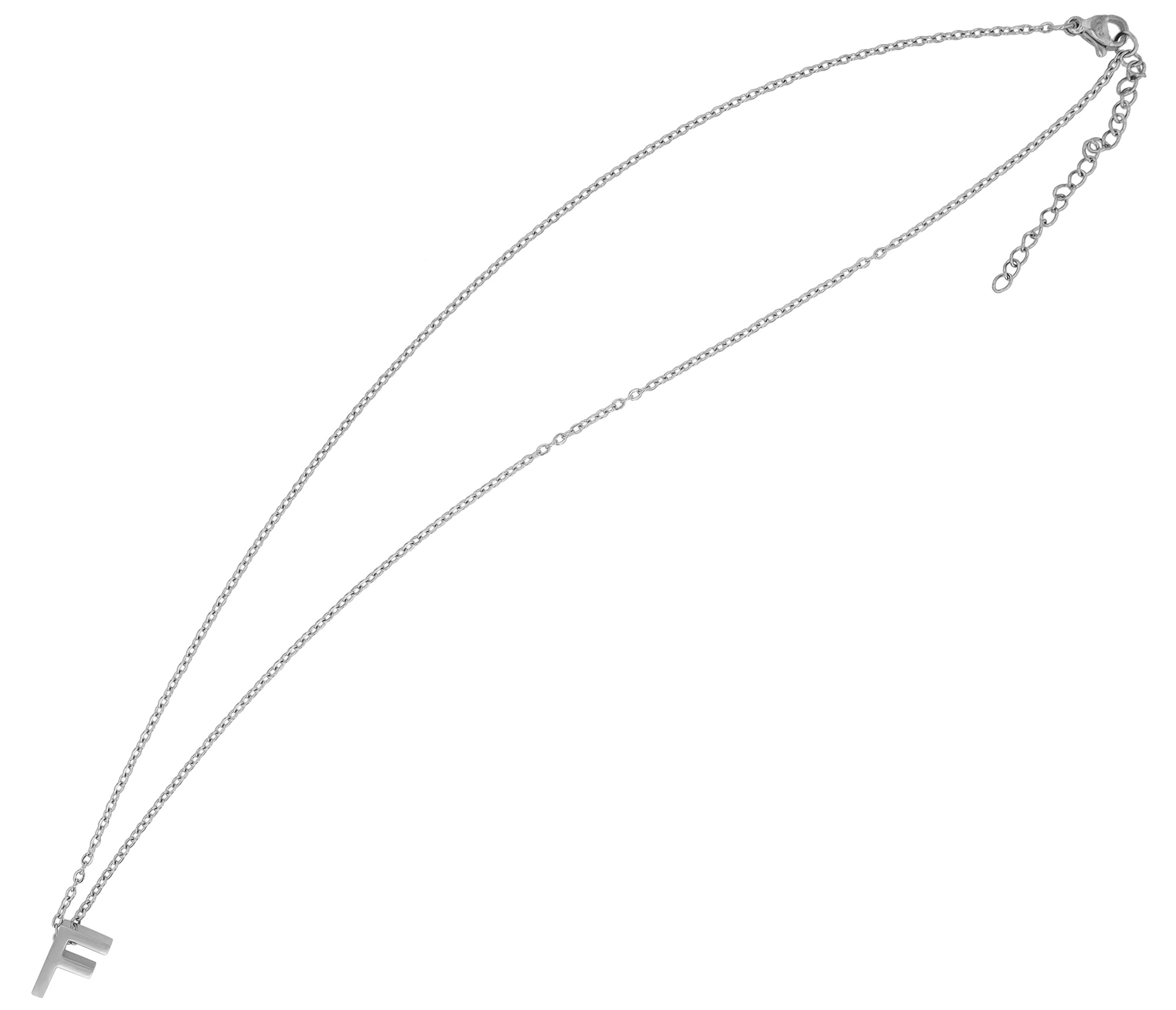"Courrier" Edelstahlkette mit Initialen "F", silberfarben, 45 + 5 cm