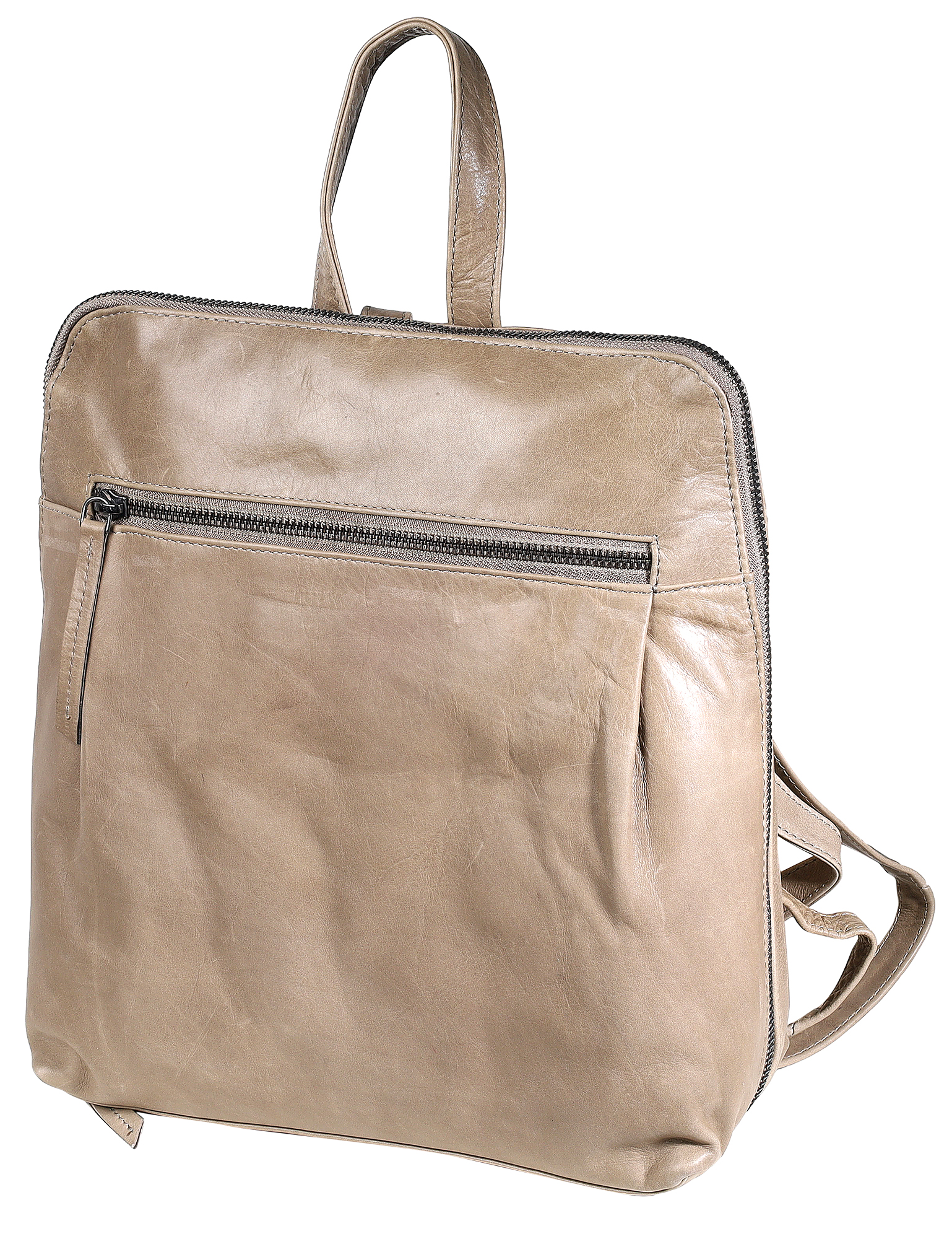 Leonardo Verrelli, Echtleder Rucksack/Tasche, Reißverschluss, verstellbare Riemen, hellbraun