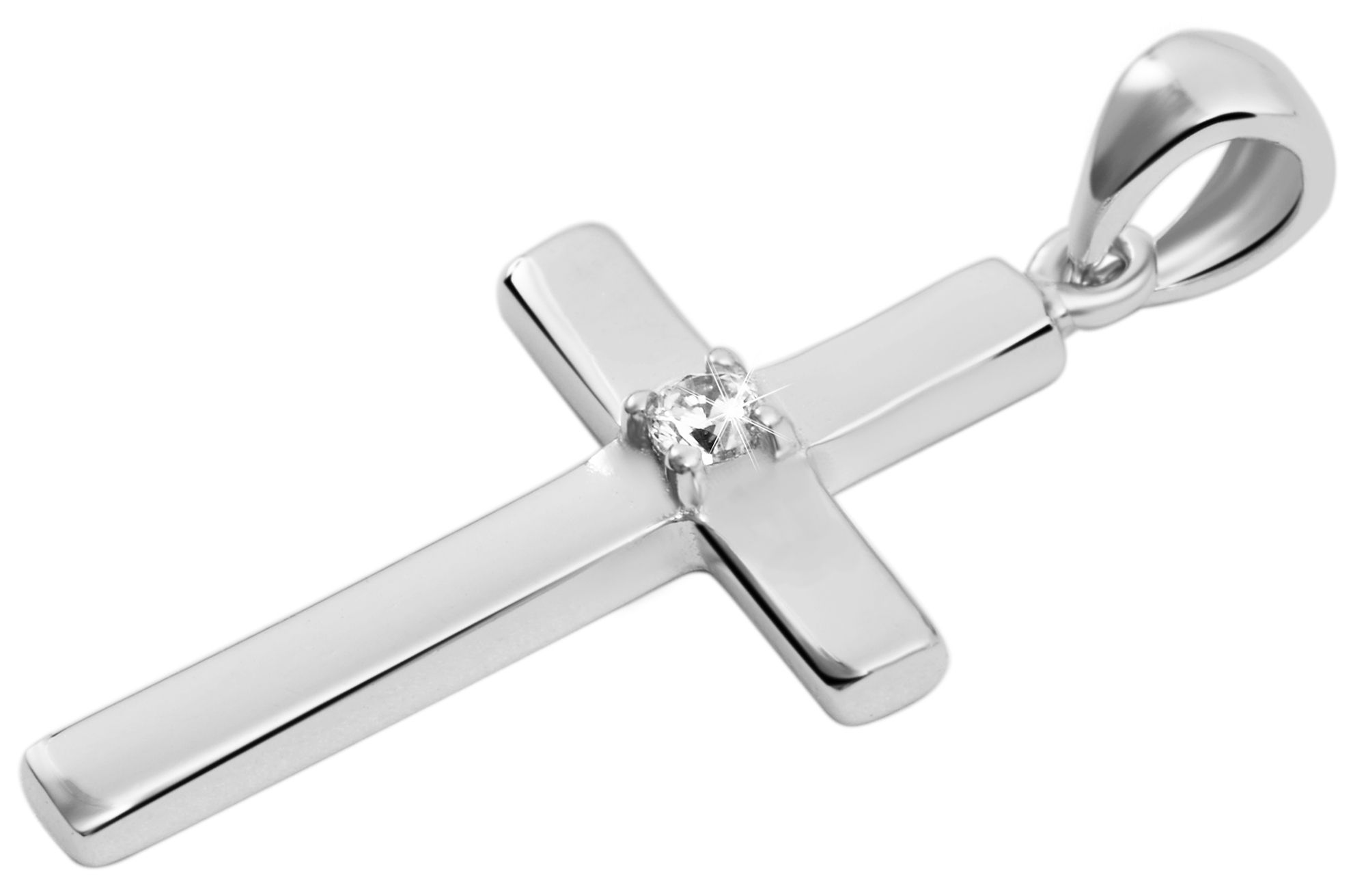 925/- Echt Silber Anhänger ohne Kette "Gisou", Kreuz mit Zirkoniastein, 925/rhodiniert