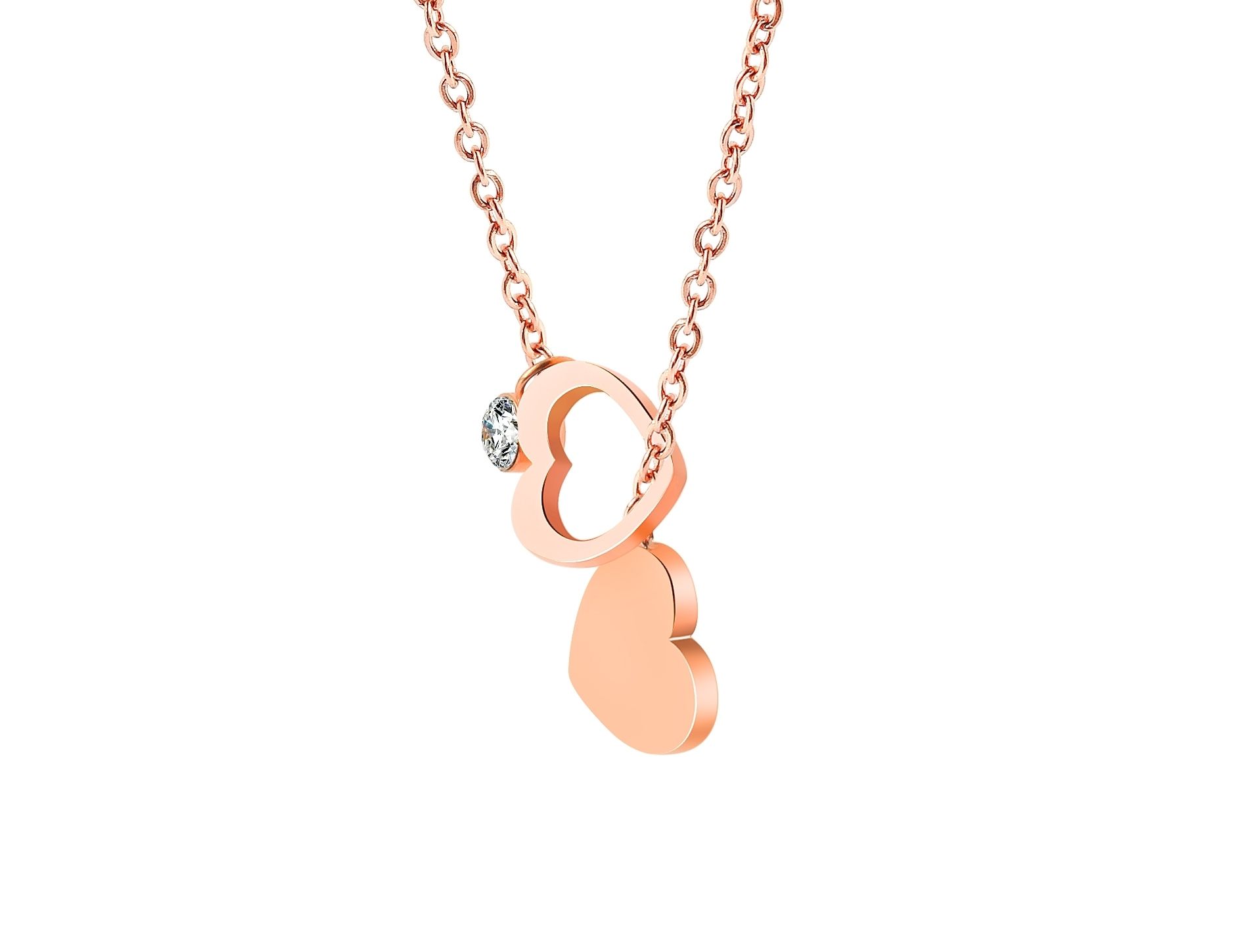 "Priscella" Edelstahl Kette mit Anhänger, Herz/ Similistein, roségoldfarben
