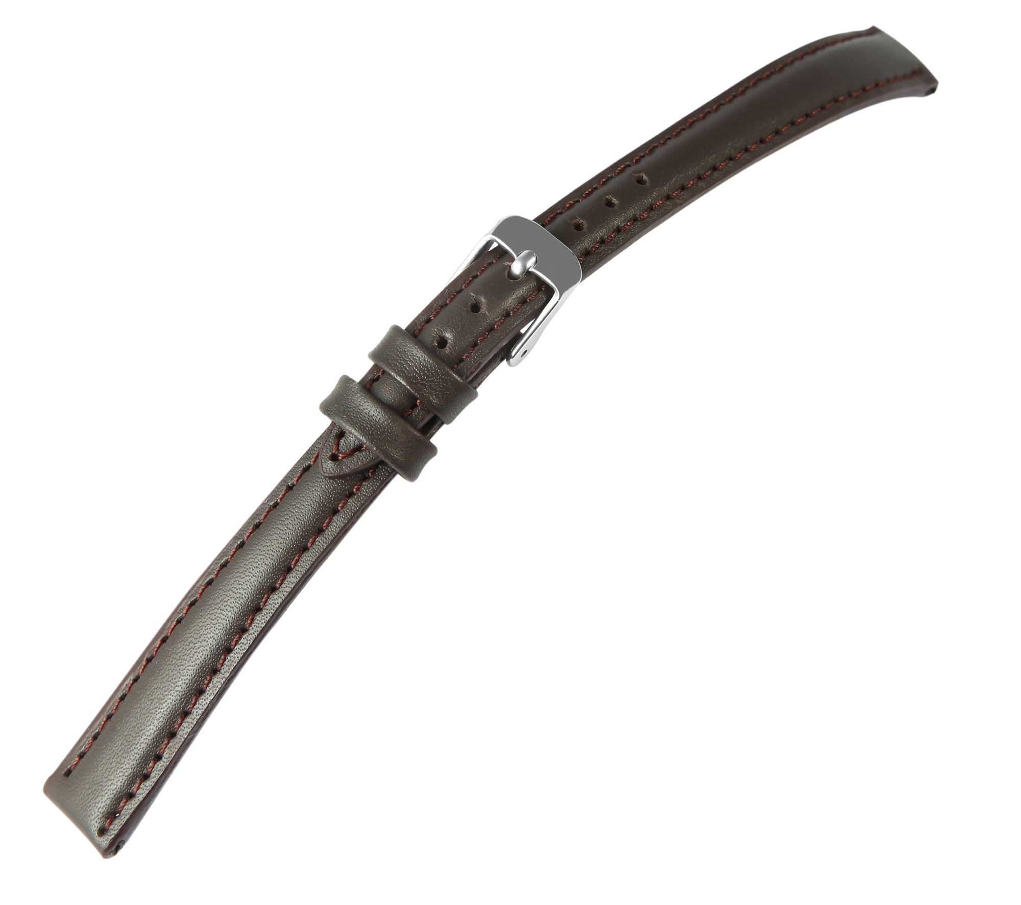 Echtleder-Uhrenarmband, dunkelbraun, gepolstert/ Naht, 12 mm